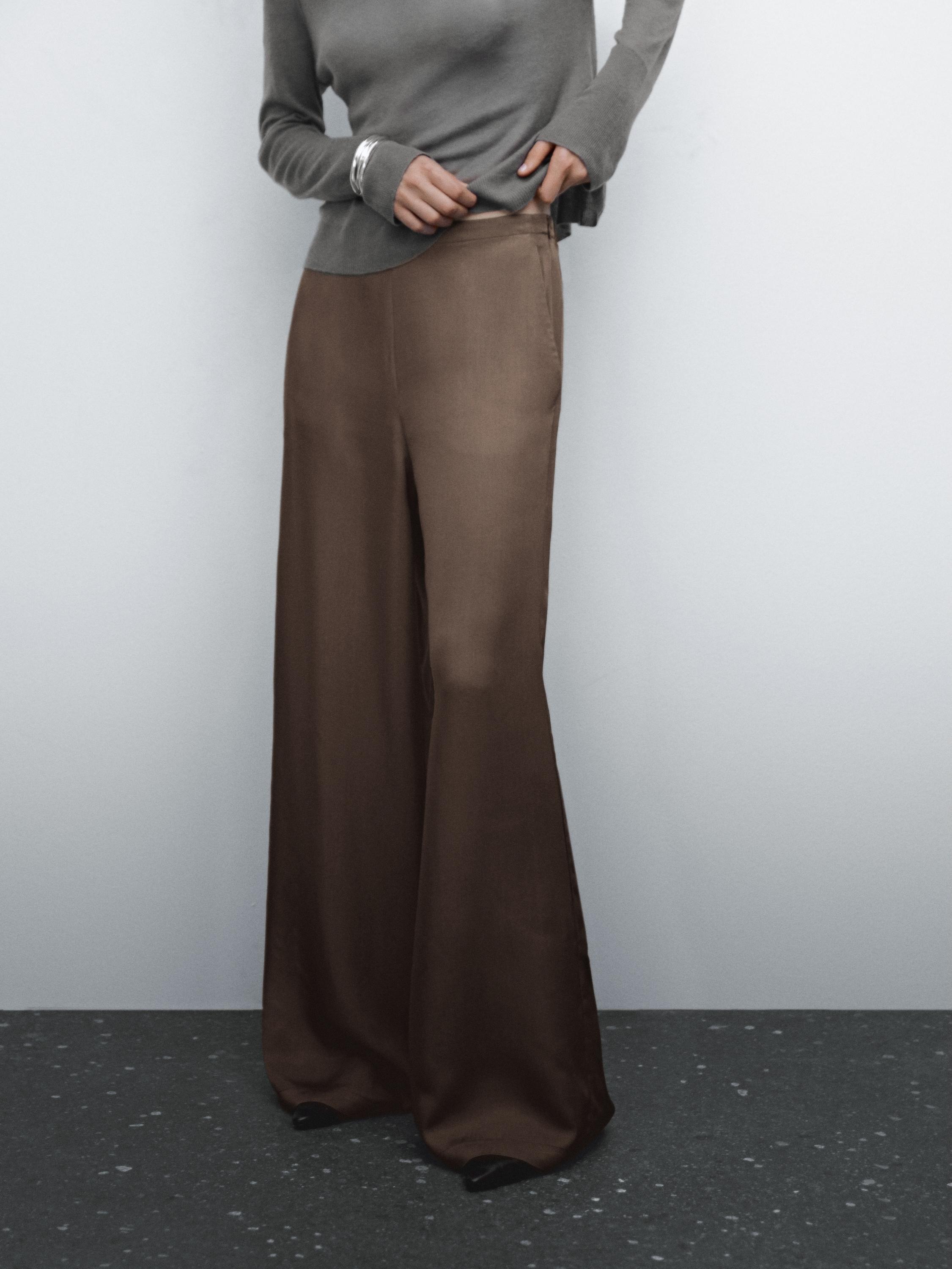 ★ Massimo Dutti★ Wide leg satin pants 05083612717 Wide-leg satin trousers · Mink · Dressy | Massimo Dutti