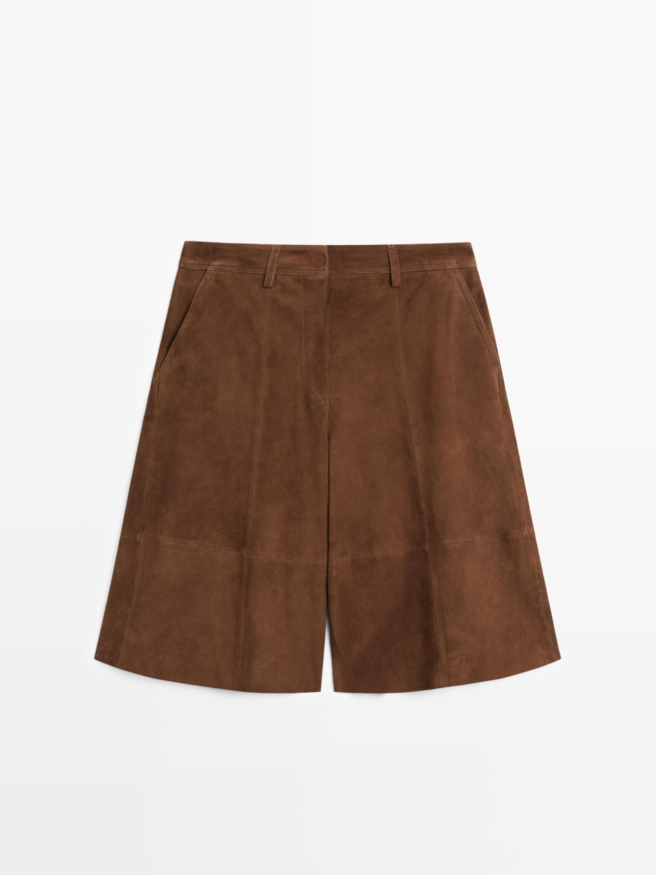 Long suede leather Bermuda shorts