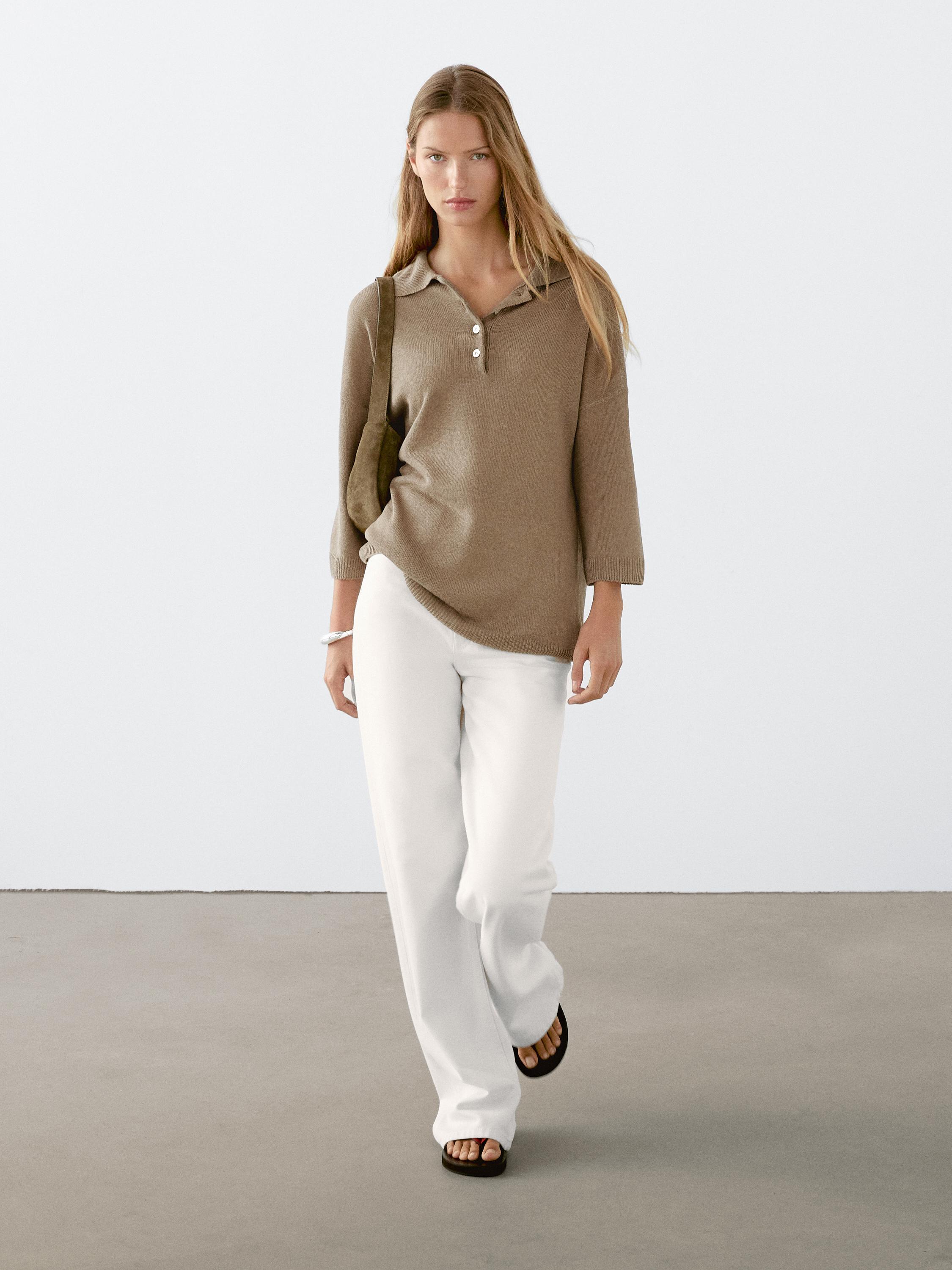 Oversize knit sweater with polo collar