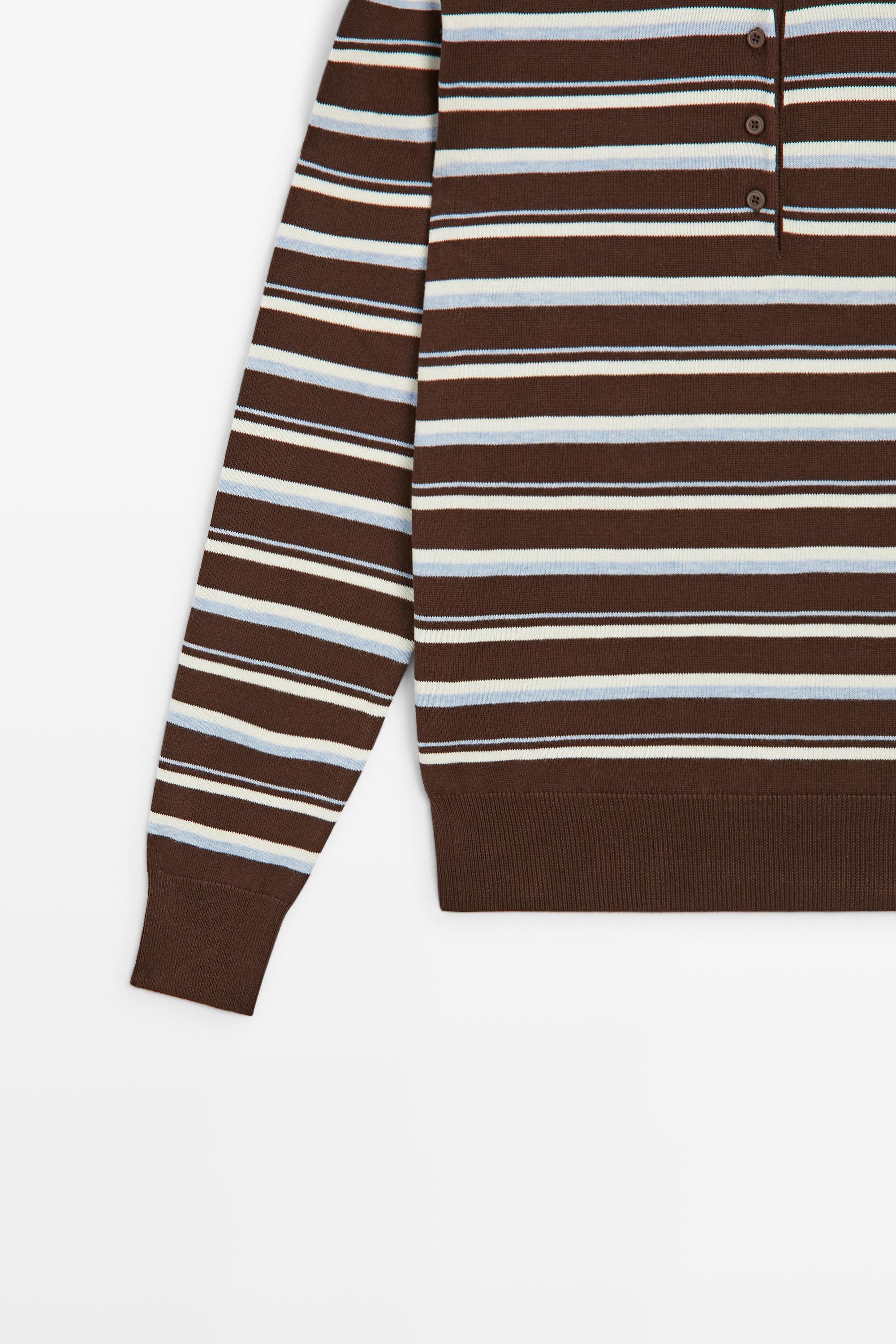 100% cotton striped polo shirt — BROWN