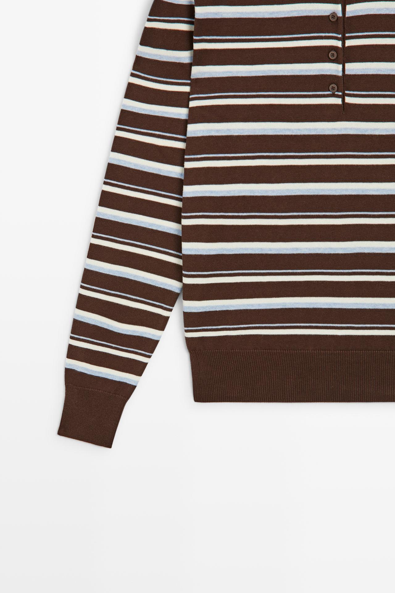 100% cotton striped polo shirt — BROWN