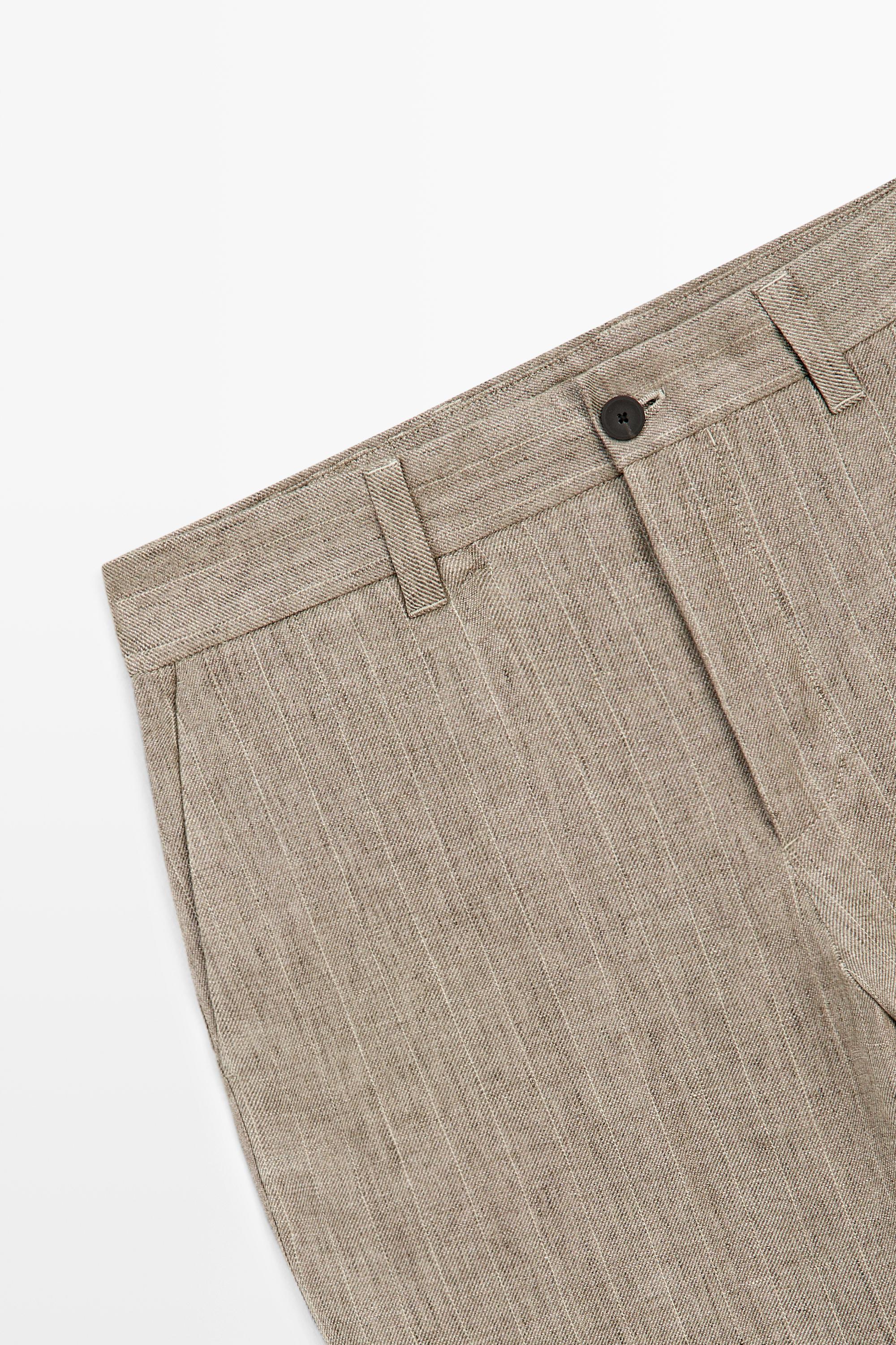 100% linen striped trousers — BEIGE
