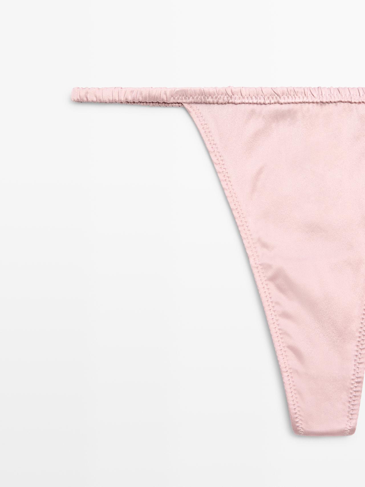 Silk thong with lace detail — ROSE PINK