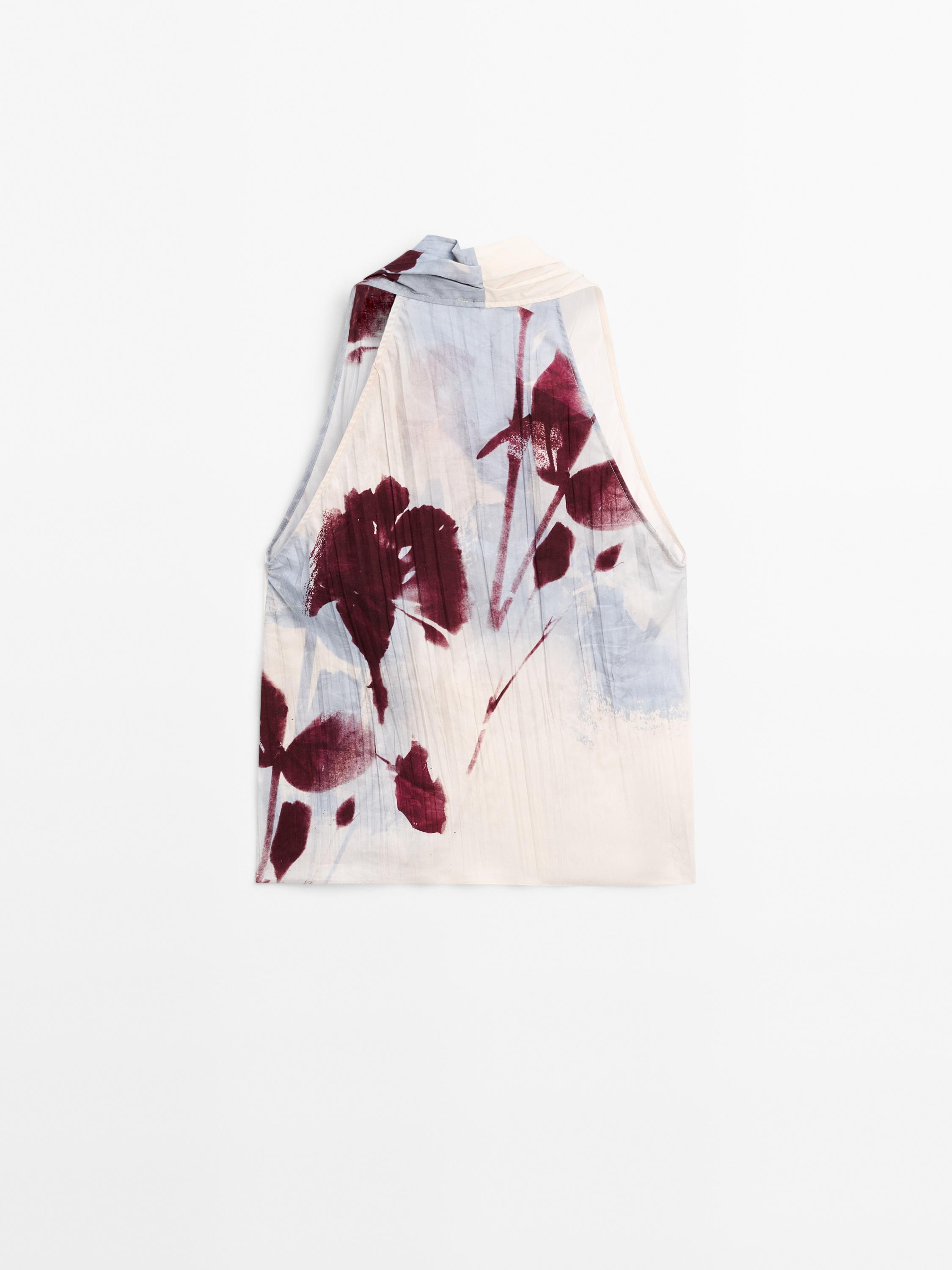Printed surplice halter top