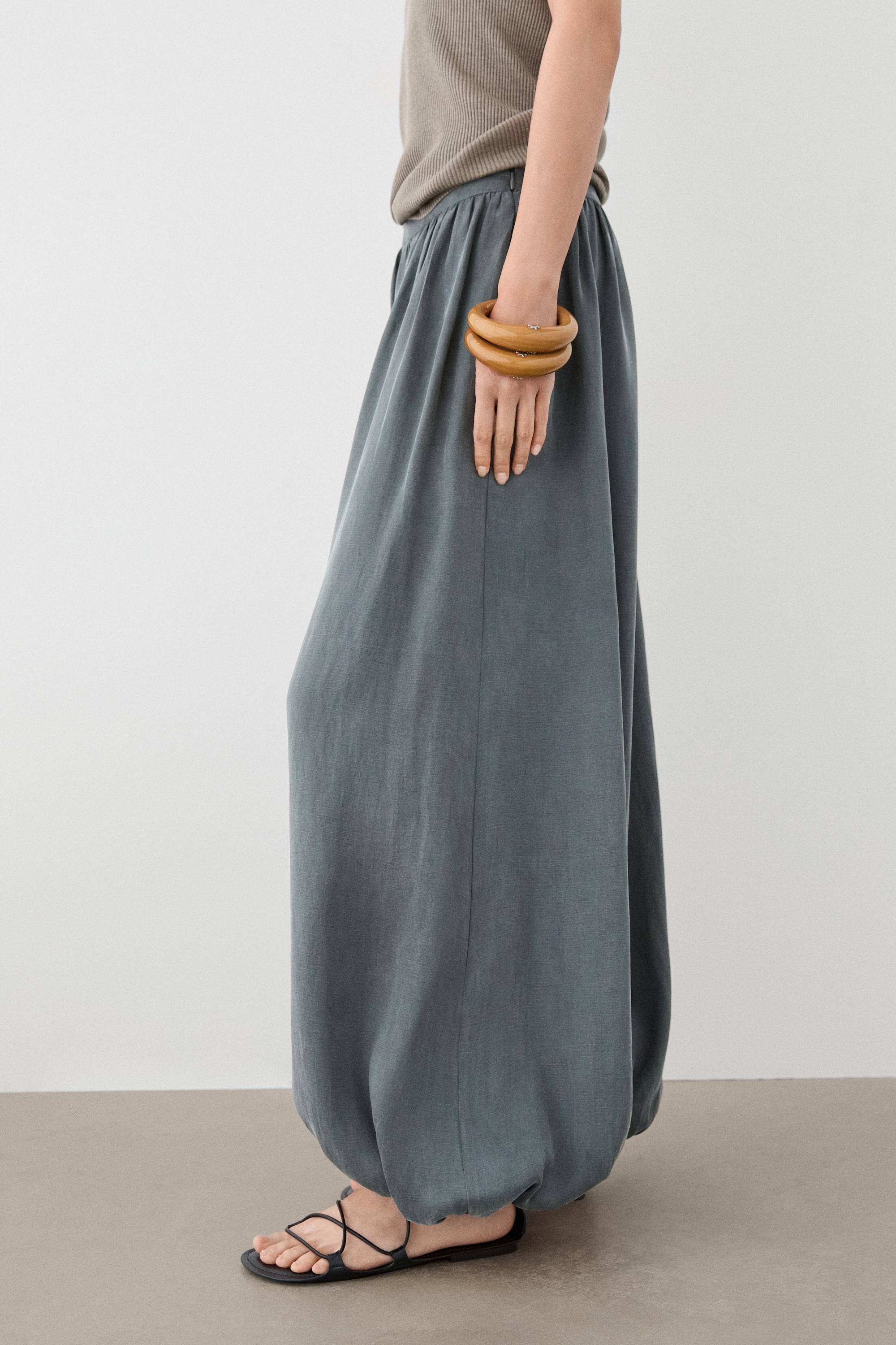 Pleated balloon fit linen blend trousers — GREY BLUE
