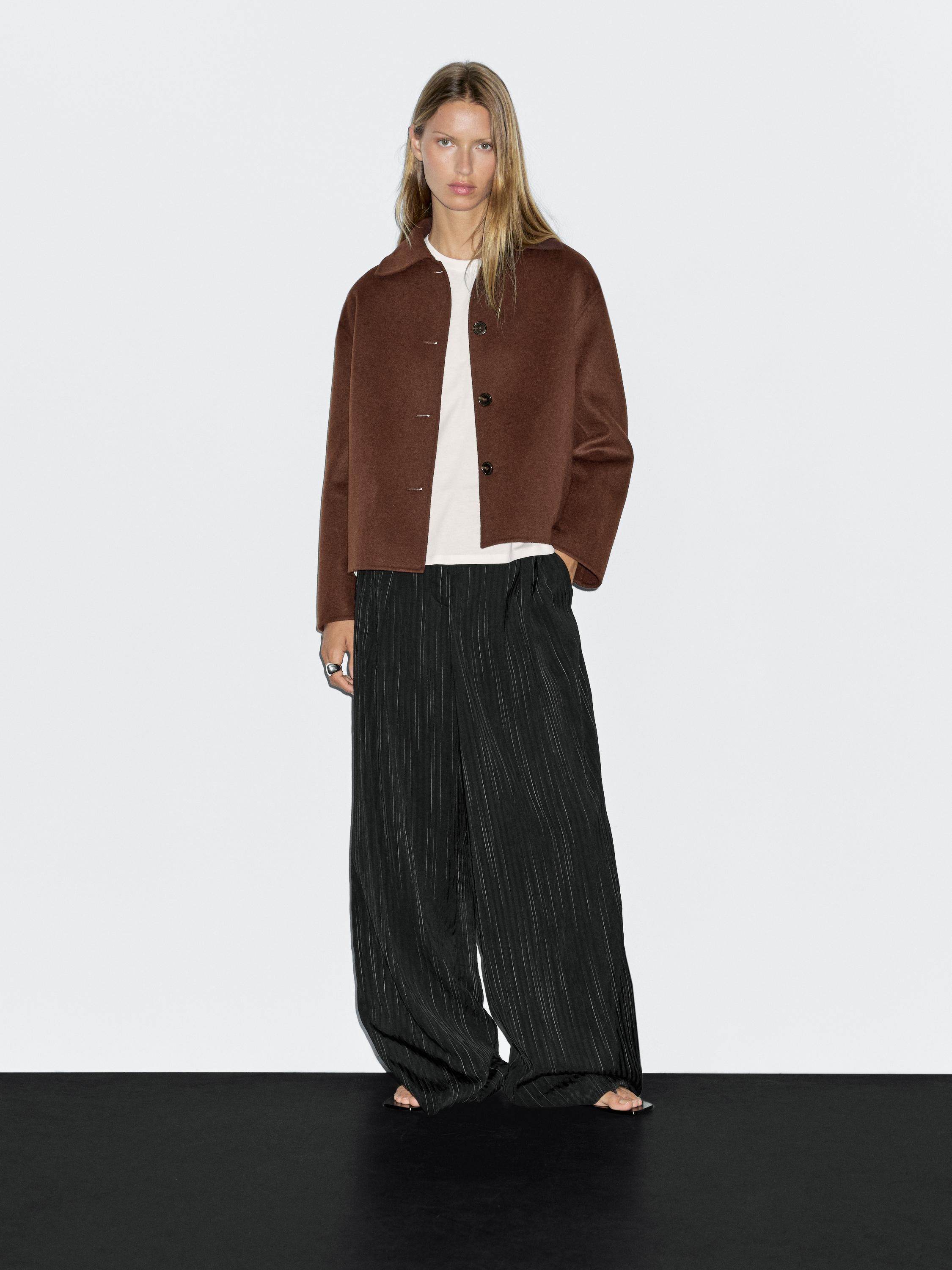 Veste courte à col chemise en laine mélangée