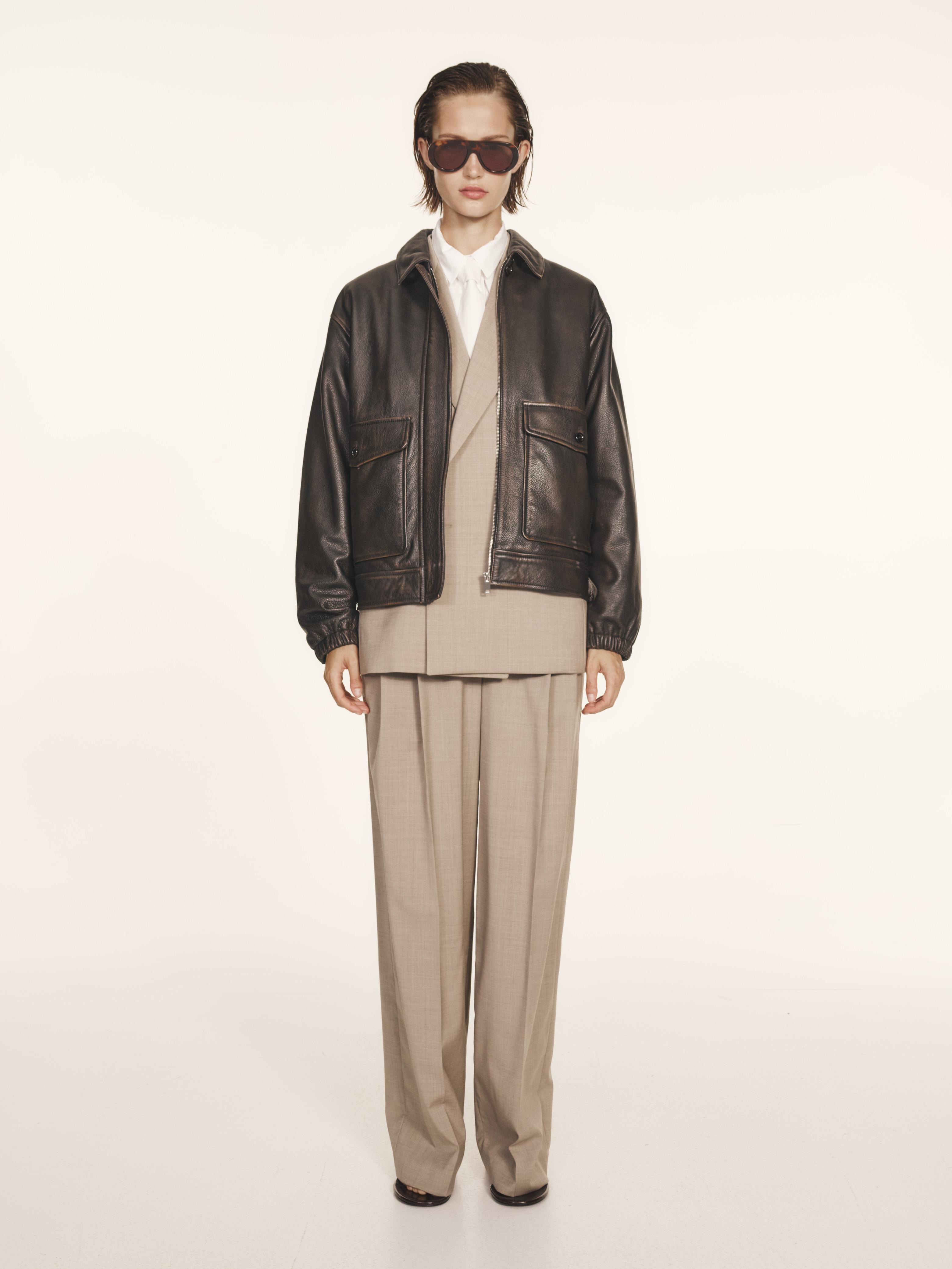 Nappa leather jacket with lambskin collar