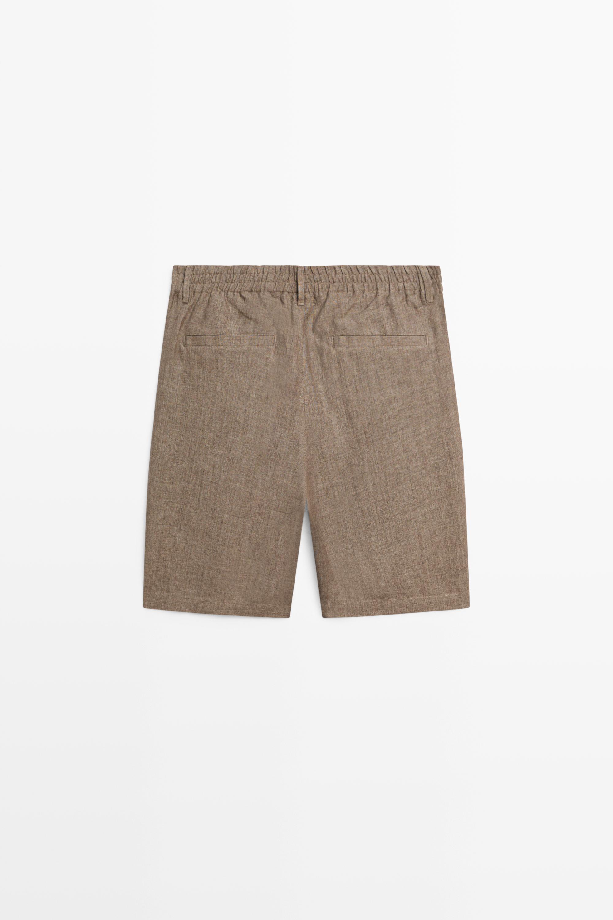 100% linen darted Bermuda shorts — Faded khaki