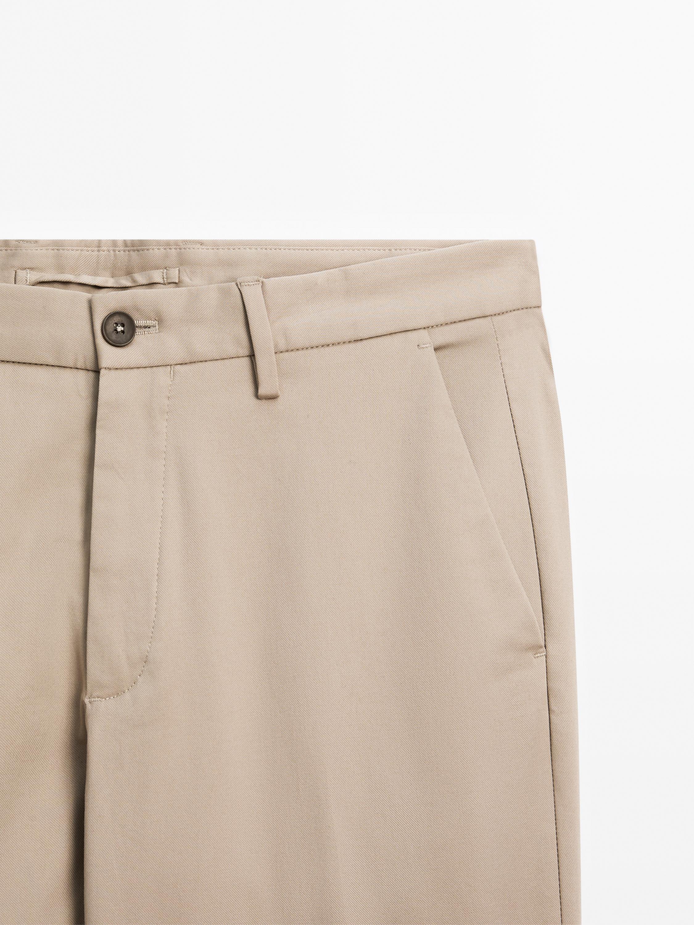 Cotton blend slim fit trousers