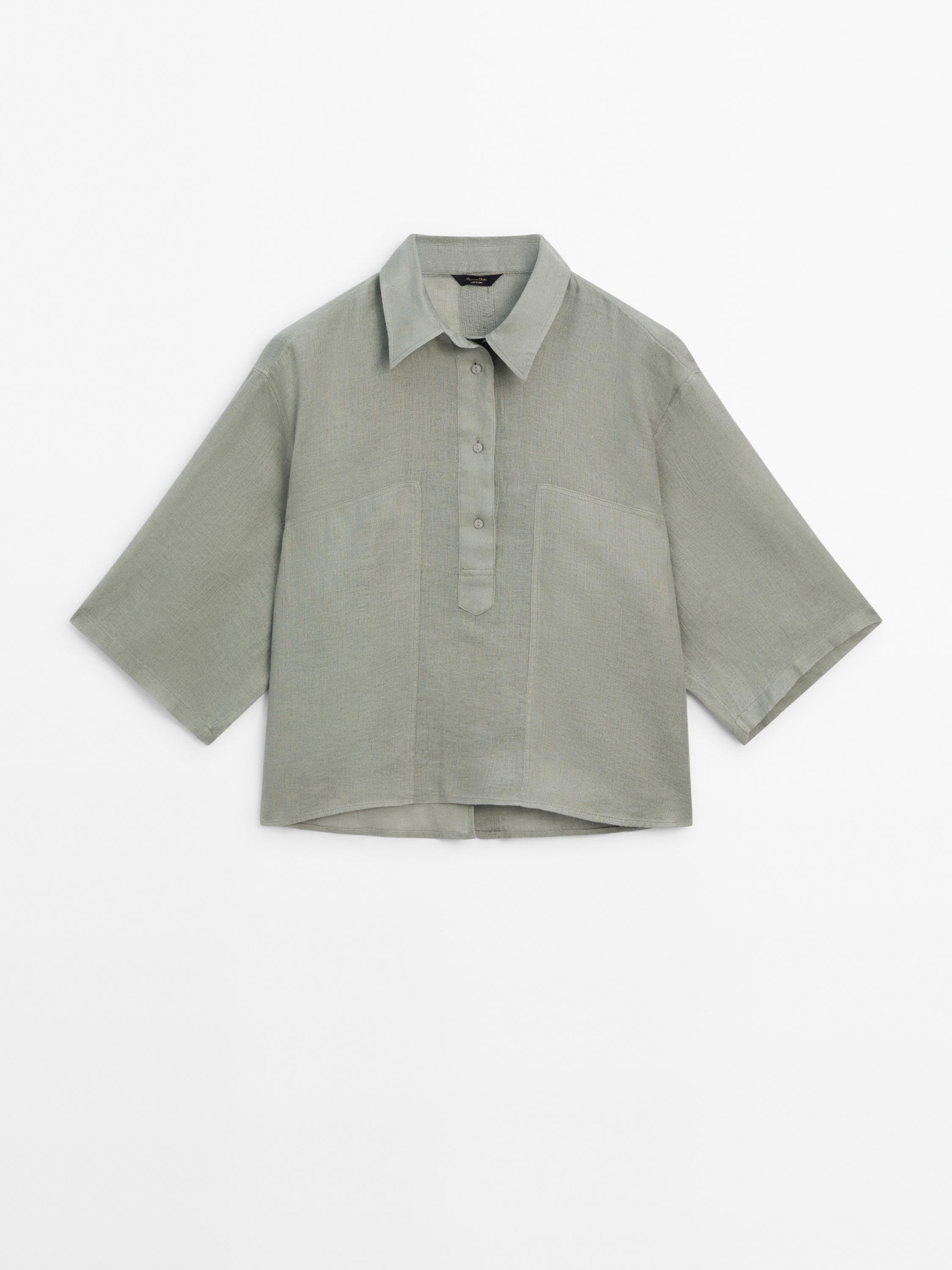 Camisa crop 100% lino