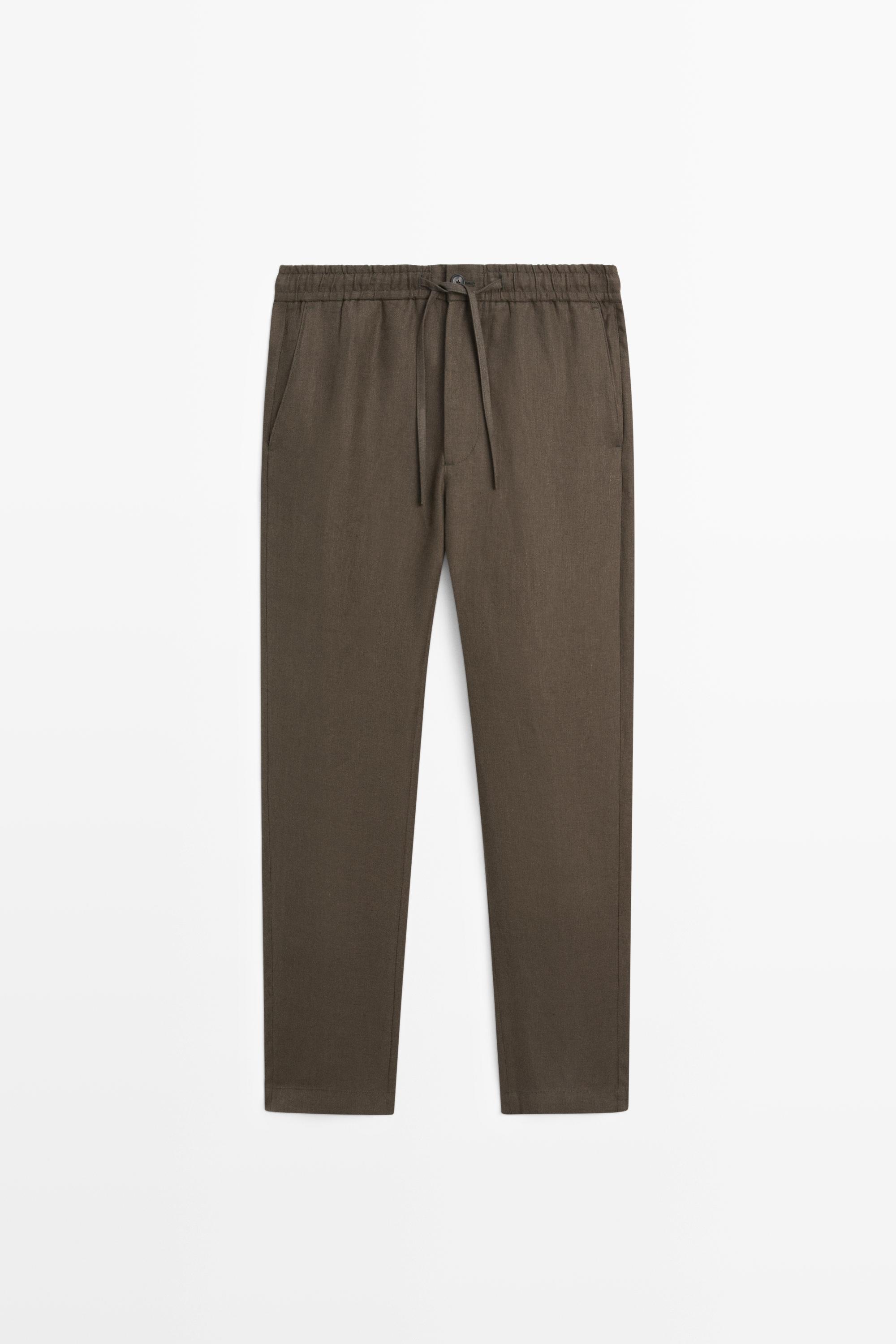 100% linen trousers with herringbone detail — GREEN