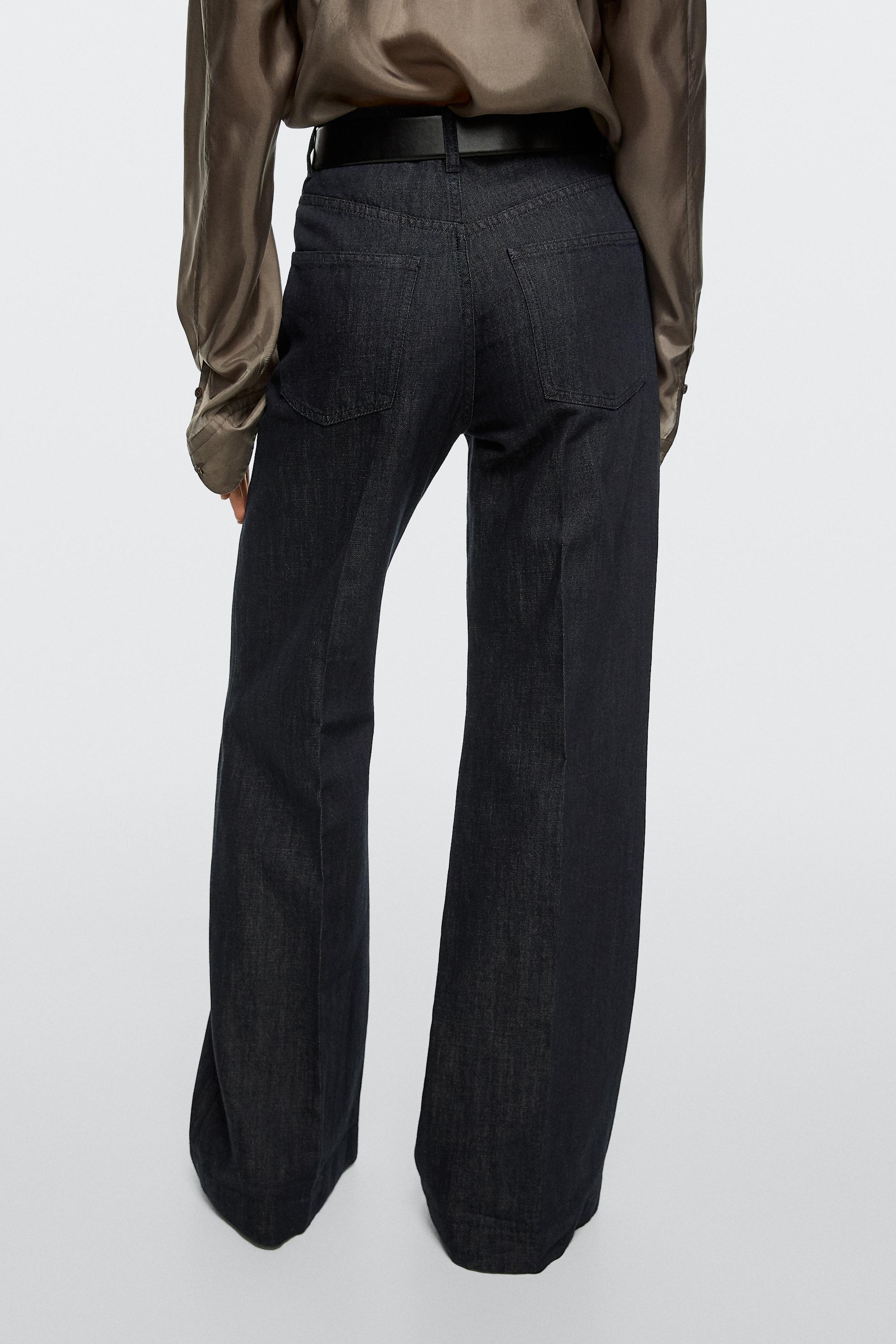 High-waist palazzo denim pants co-ord — DARK BLUE