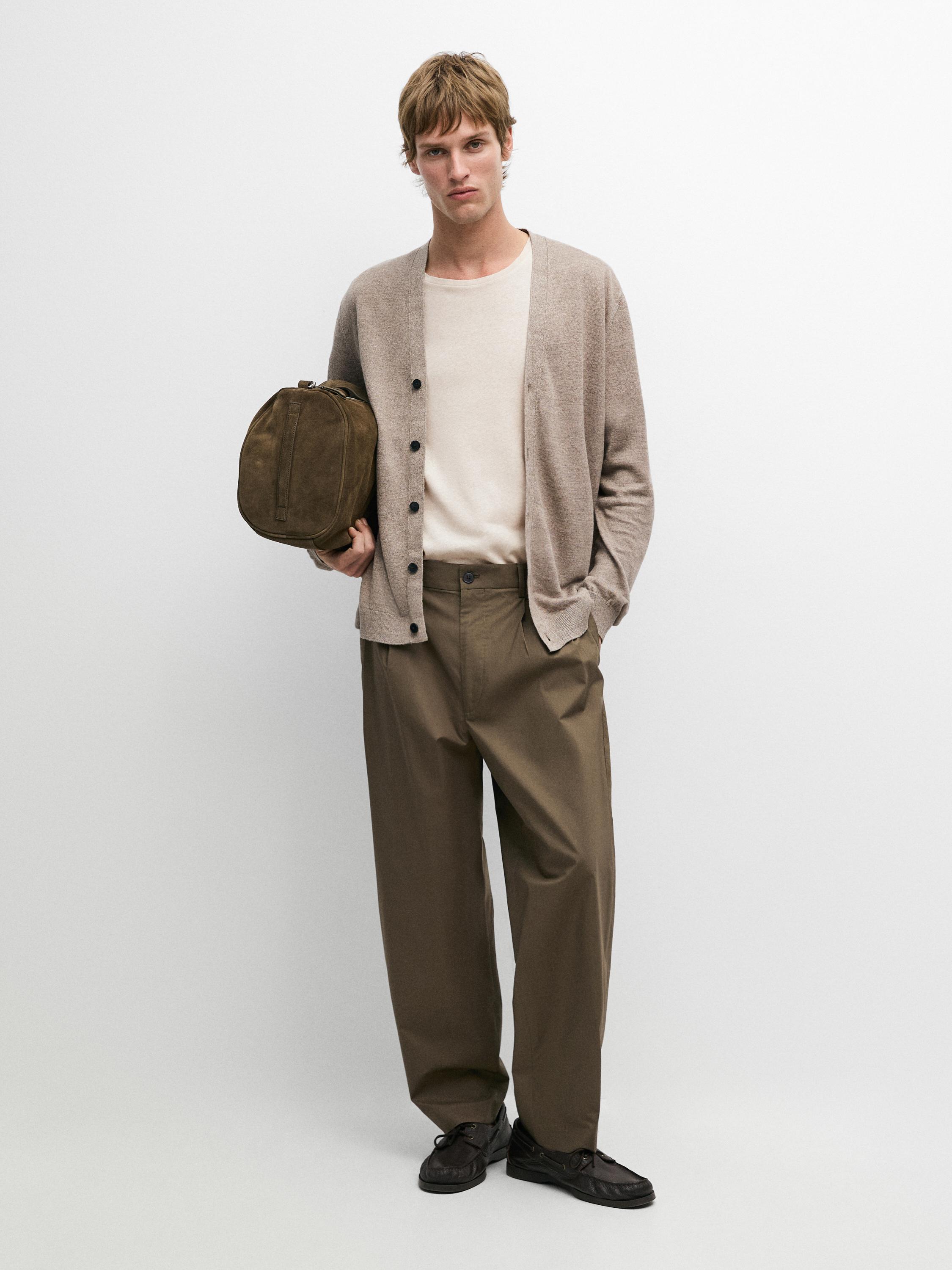 Linen knit cardigan with buttons — SAND BROWN