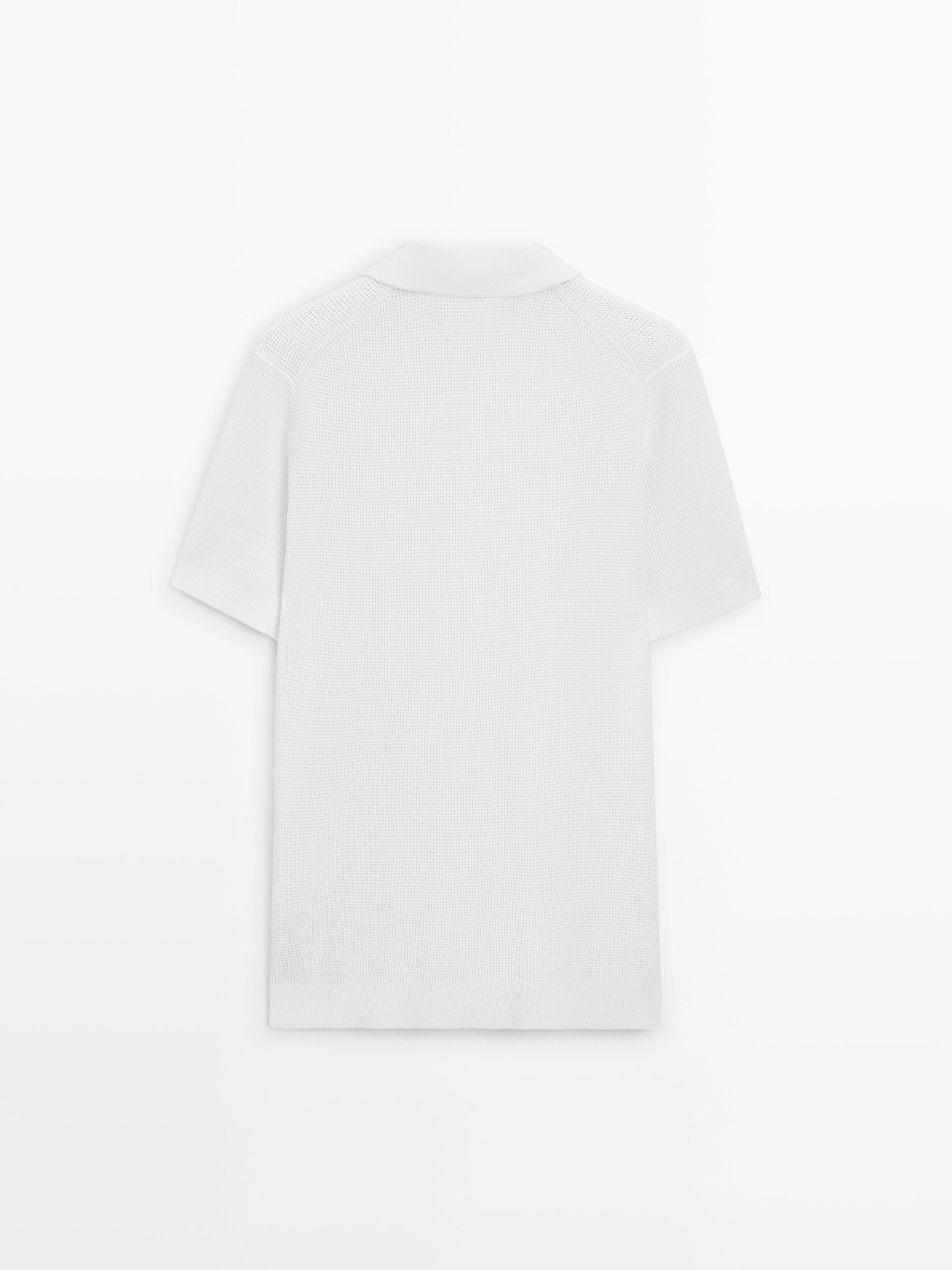 Textured cotton knit polo shirt — WHITE