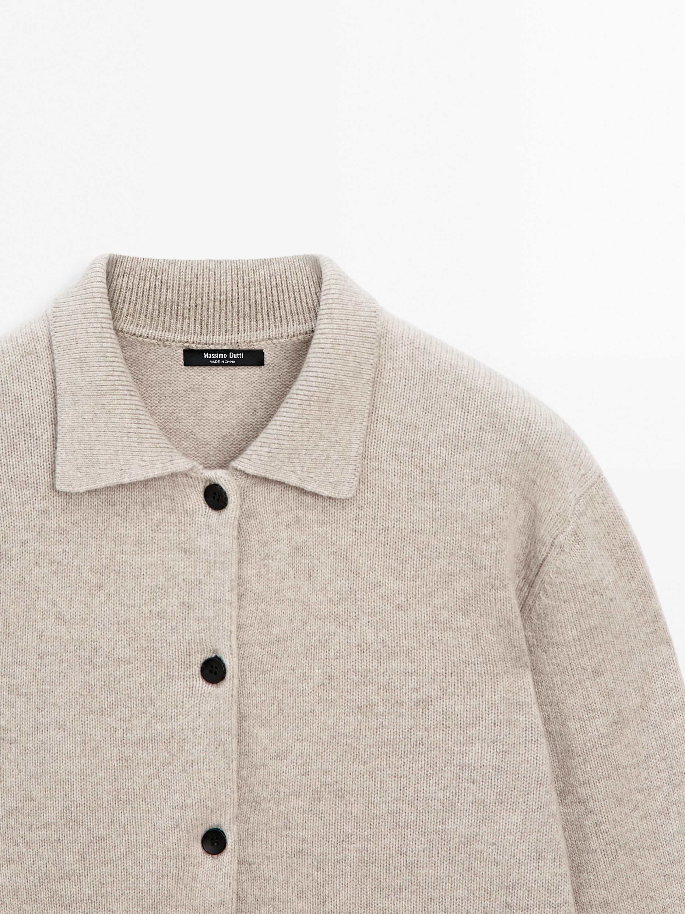 Wool blend cardigan with lapel collar