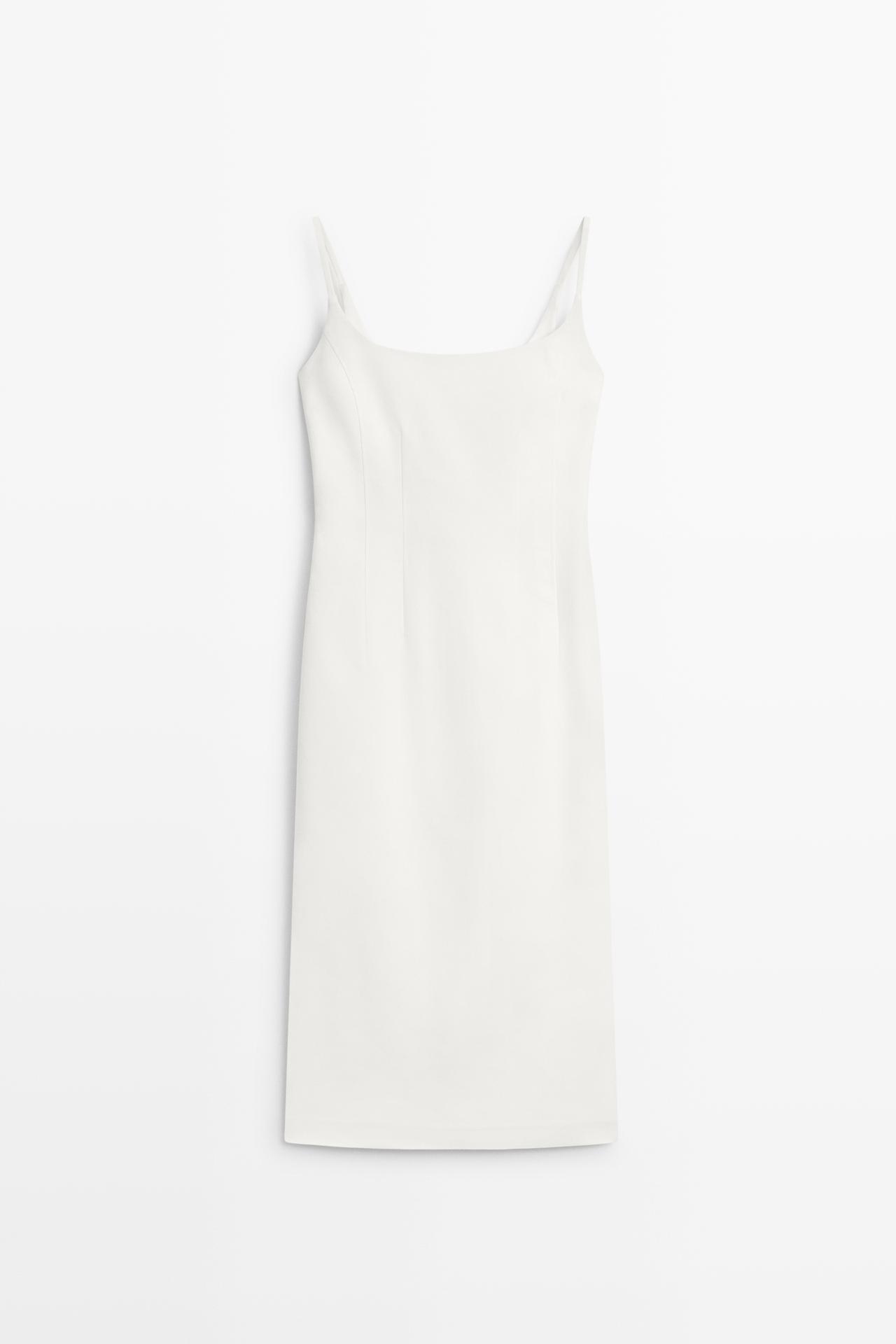 Cotton blend stretch midi dress — WHITE