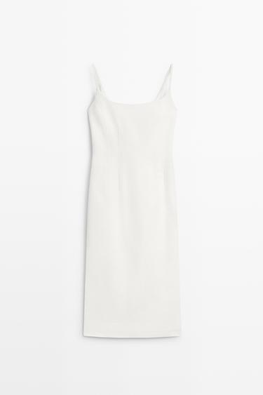 Cotton blend stretch midi dress — WHITE 2