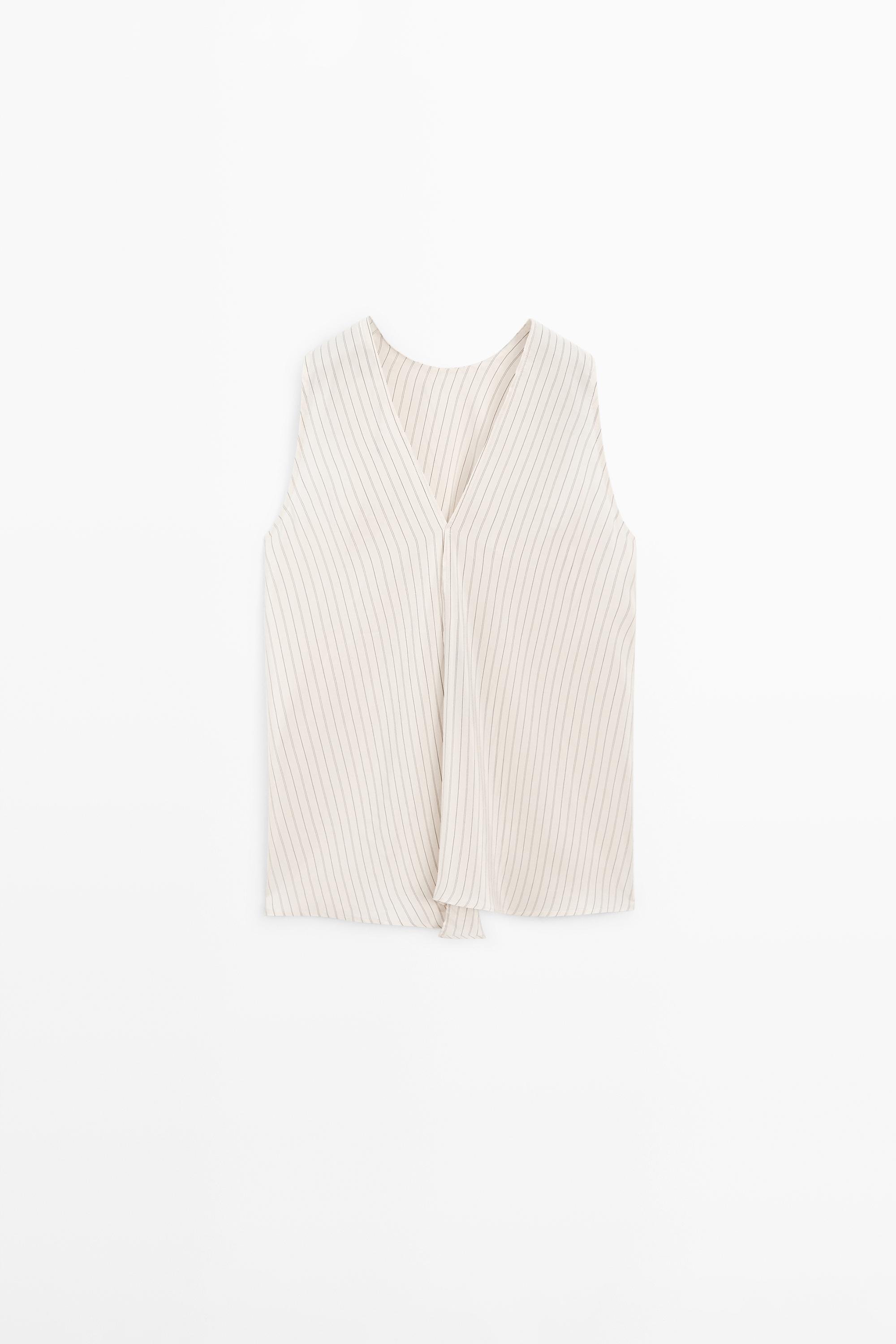 STUDIO flowing striped wrap top — CREAM