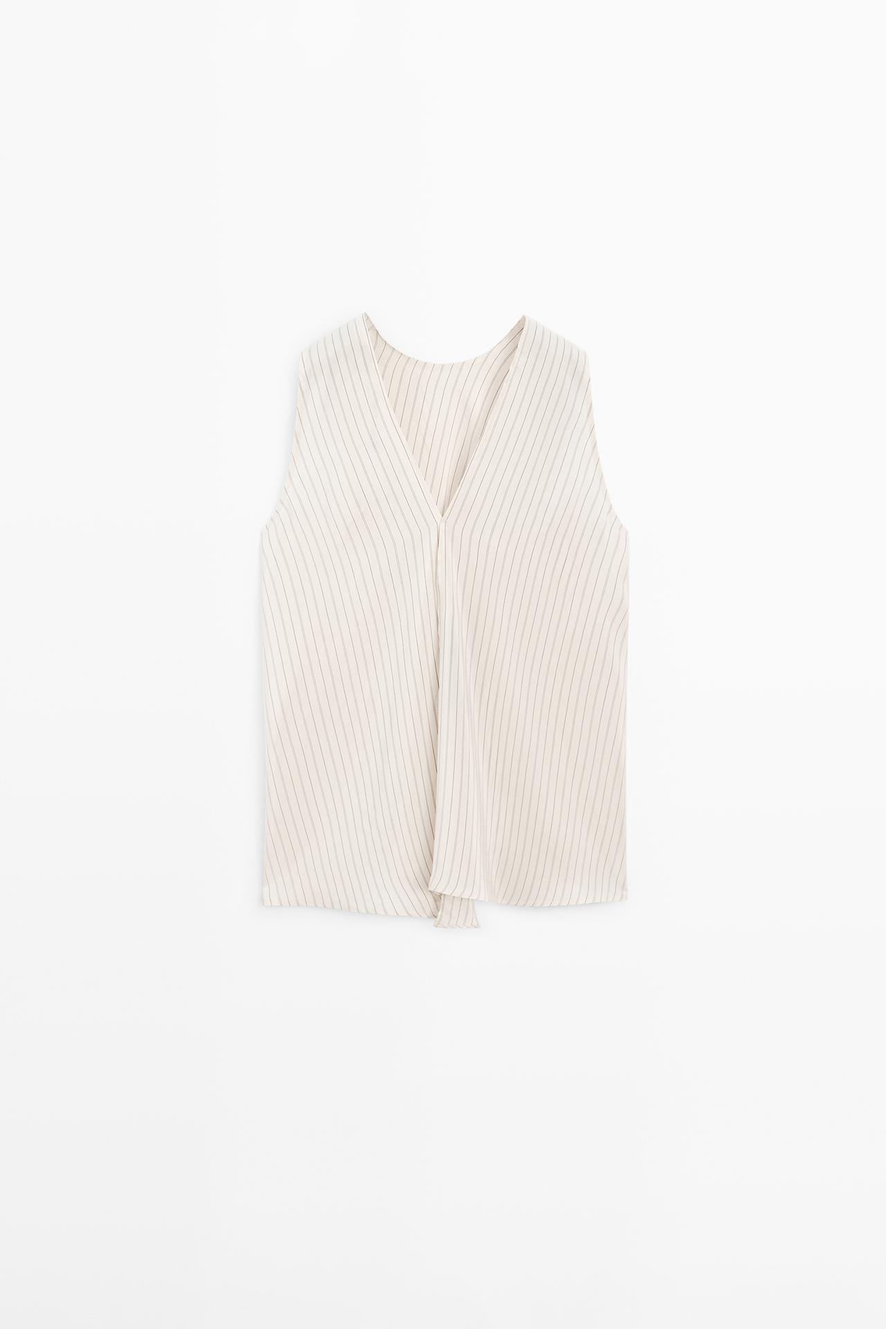 STUDIO flowing striped wrap top — CREAM
