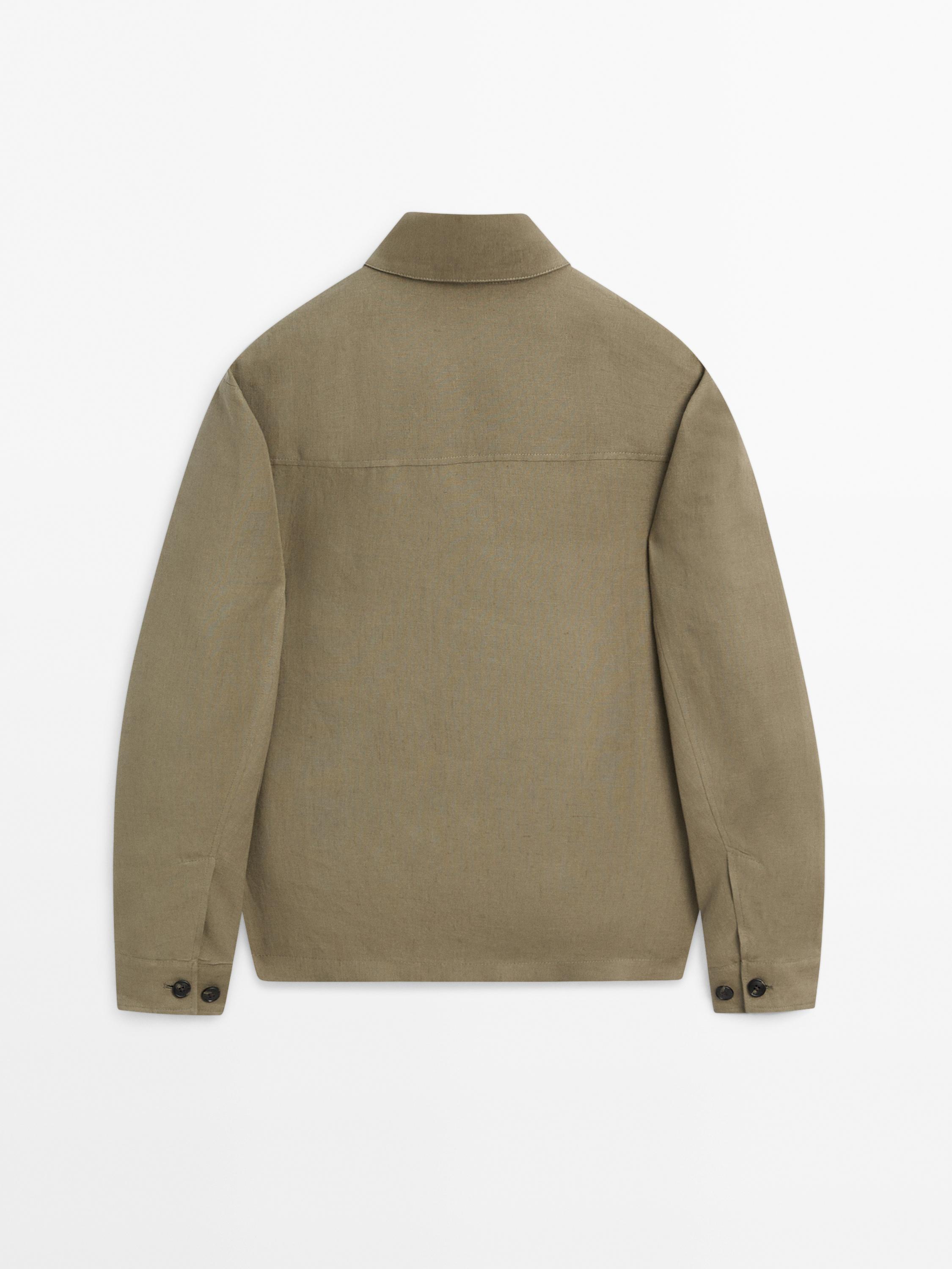 100% linen total look zip-up jacket