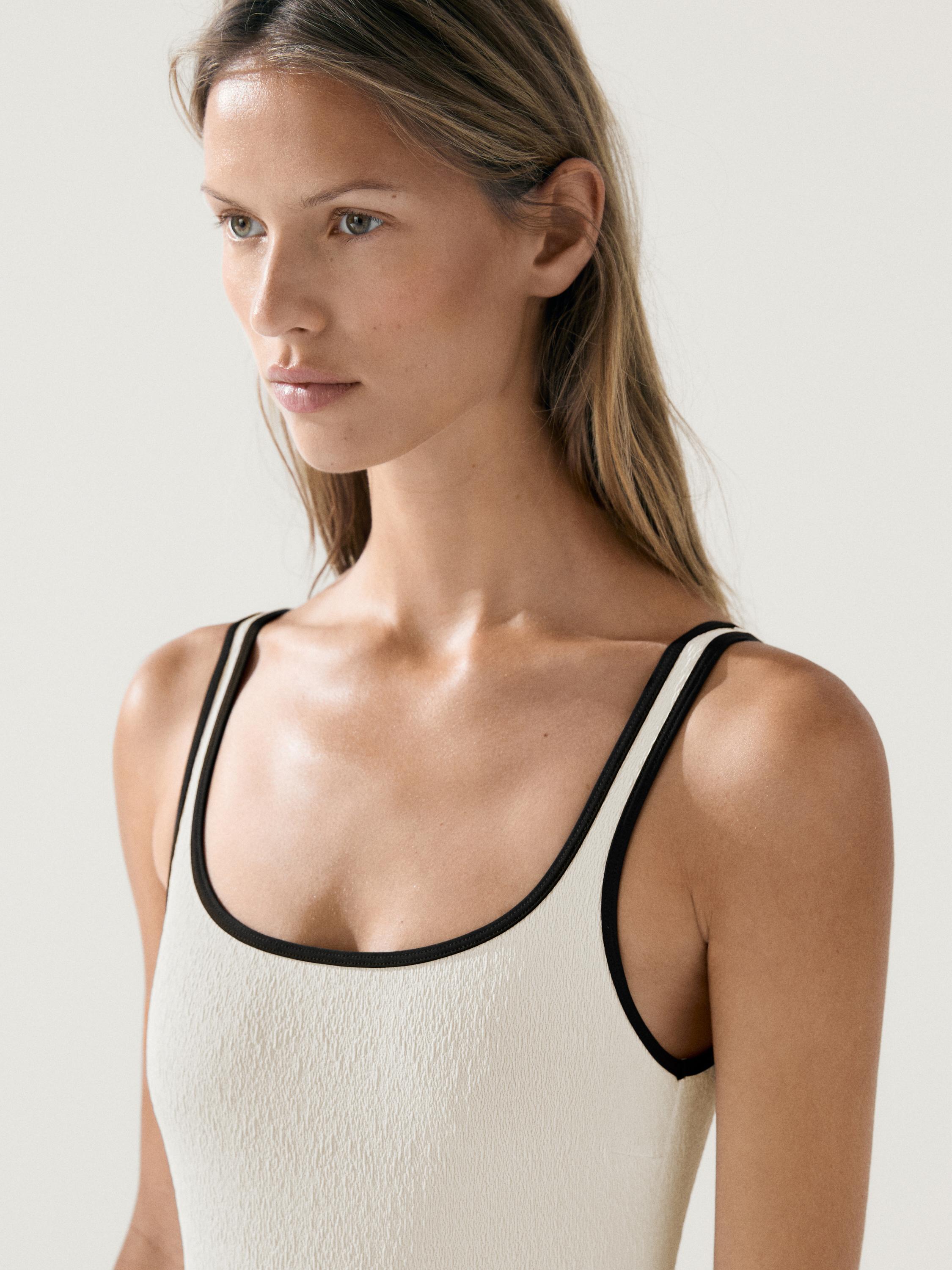 Contrast texture swimsuit — Off white