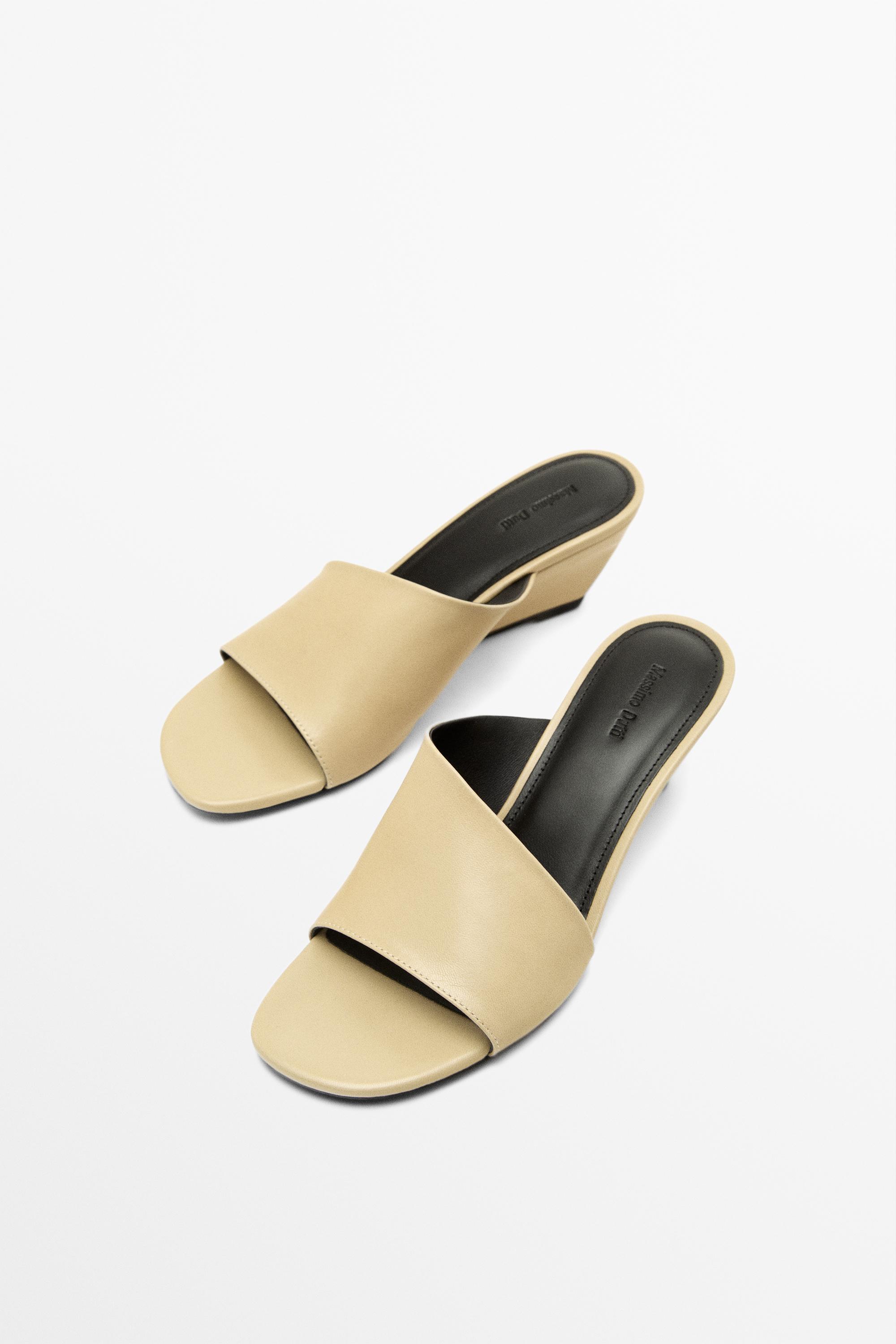 Soft leather wedge heel sandals — BEIGE