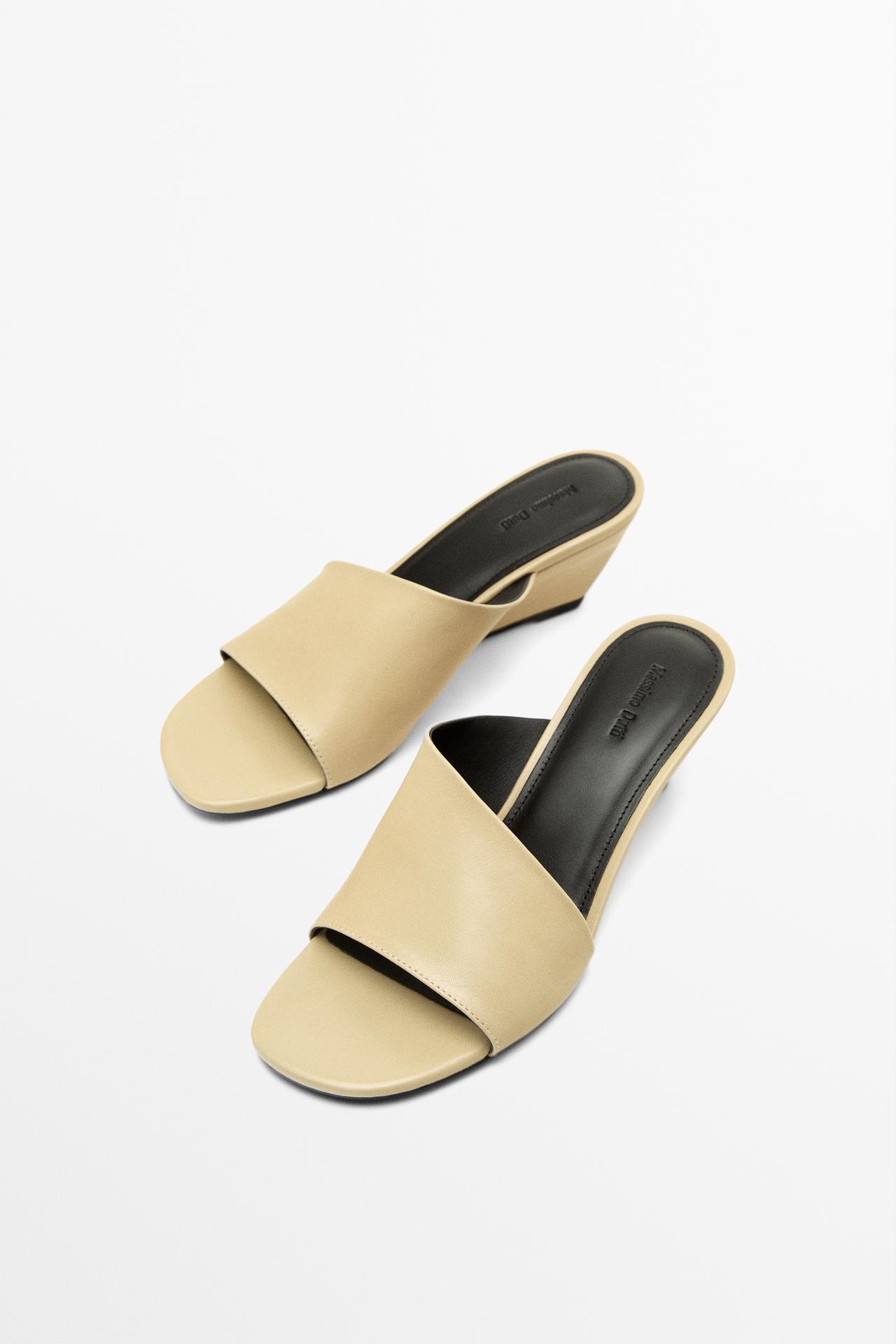 Soft leather wedge heel sandals — BEIGE