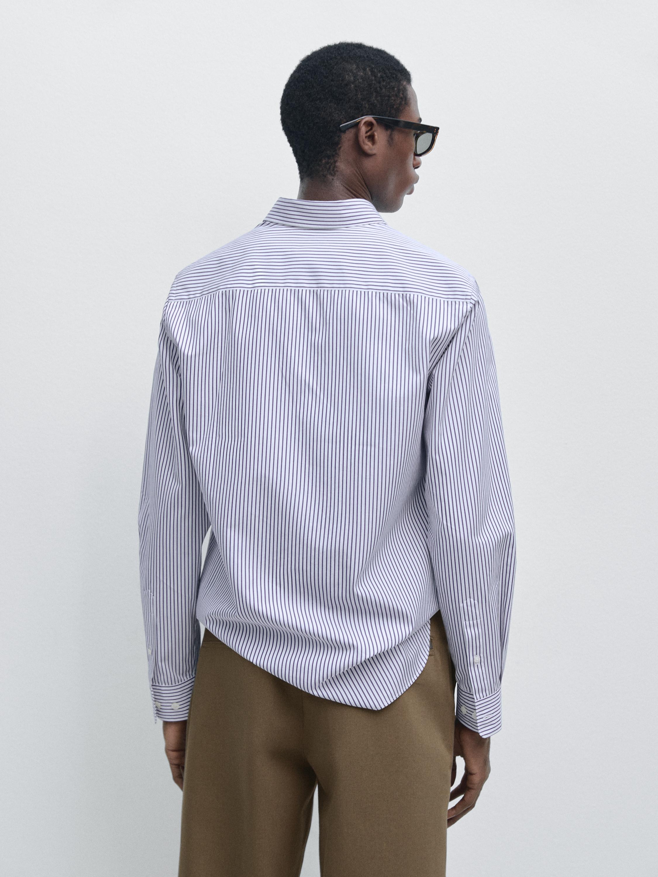 Regular fit striped 100% cotton shirt — DEEP BLUE
