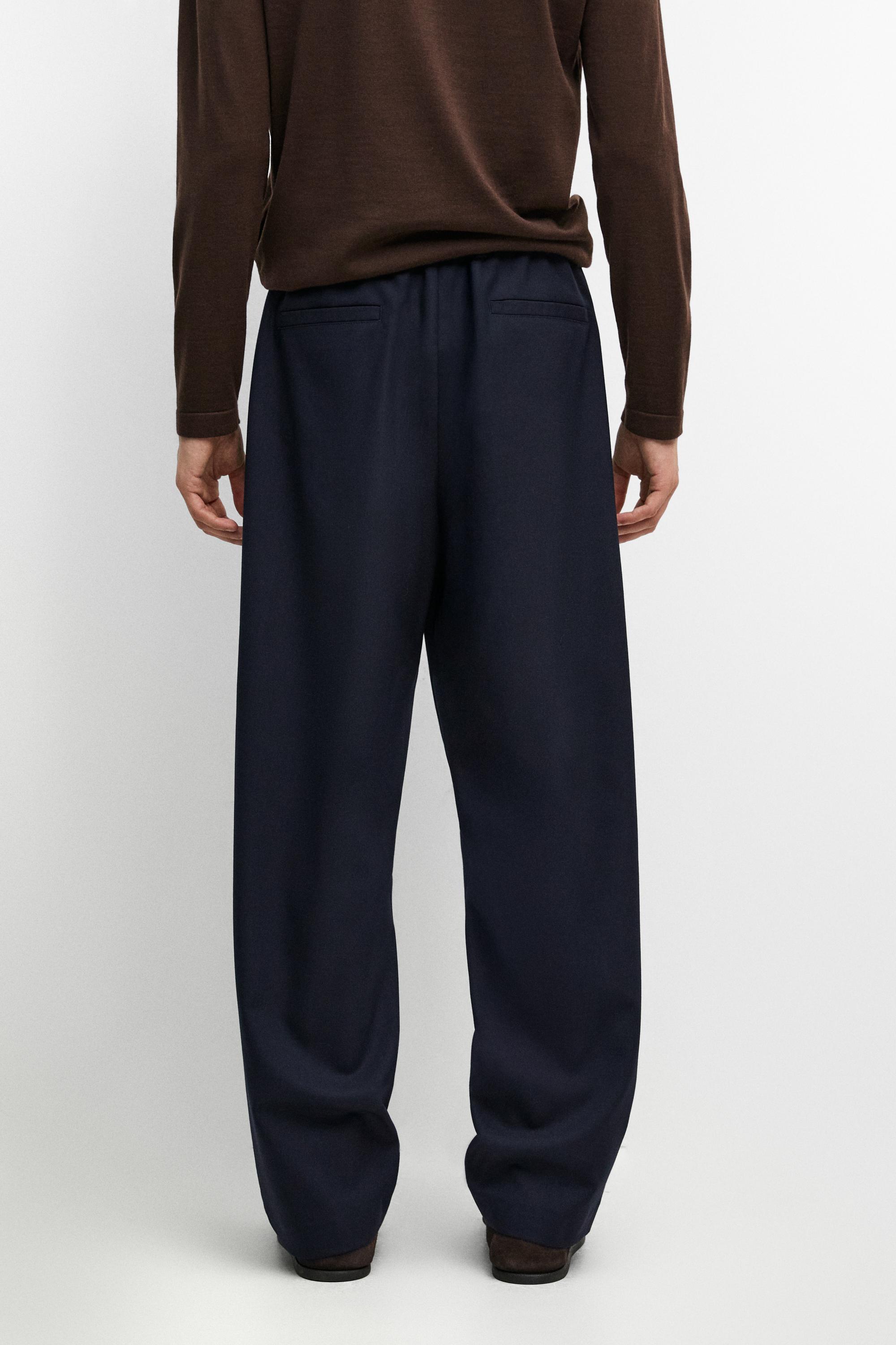 100% cool wool textured pants — DEEP BLUE