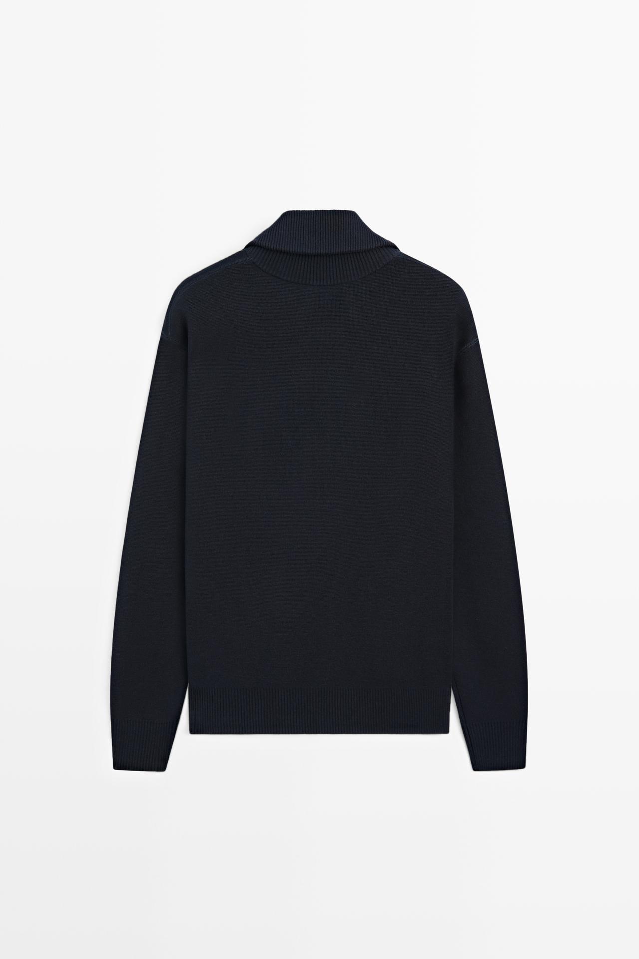 100% cotton zip-up knit cardigan — NAVY BLUE