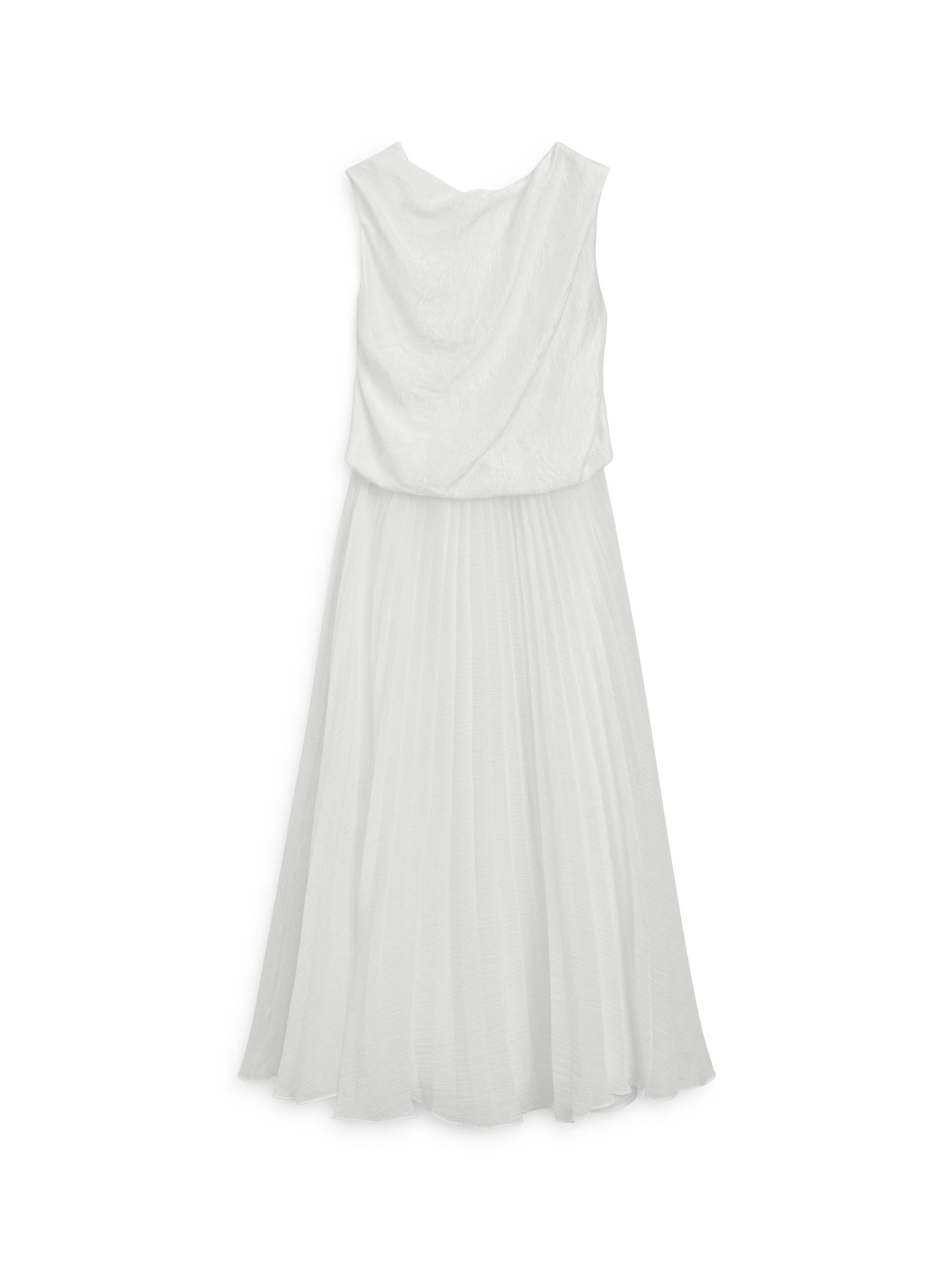 Long matching dress with pleated detail — Off white