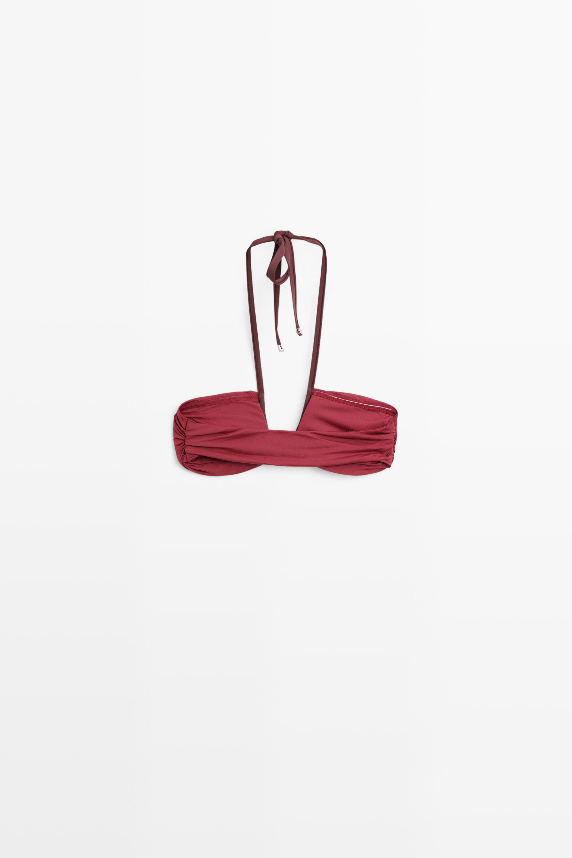 Bikini top with contrast gathered detail — PINK