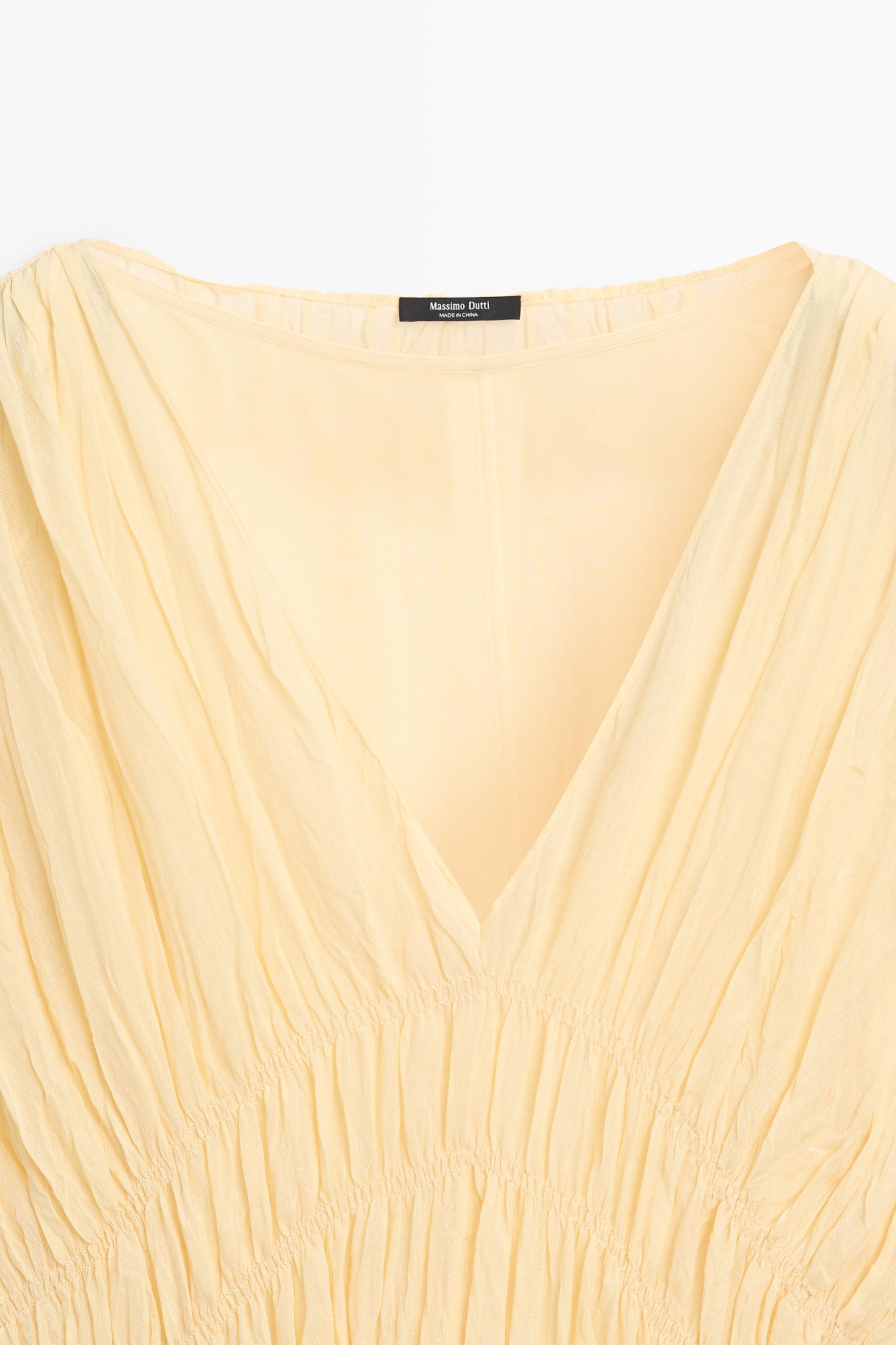 Flowing gathered midi dress — YELLOW
