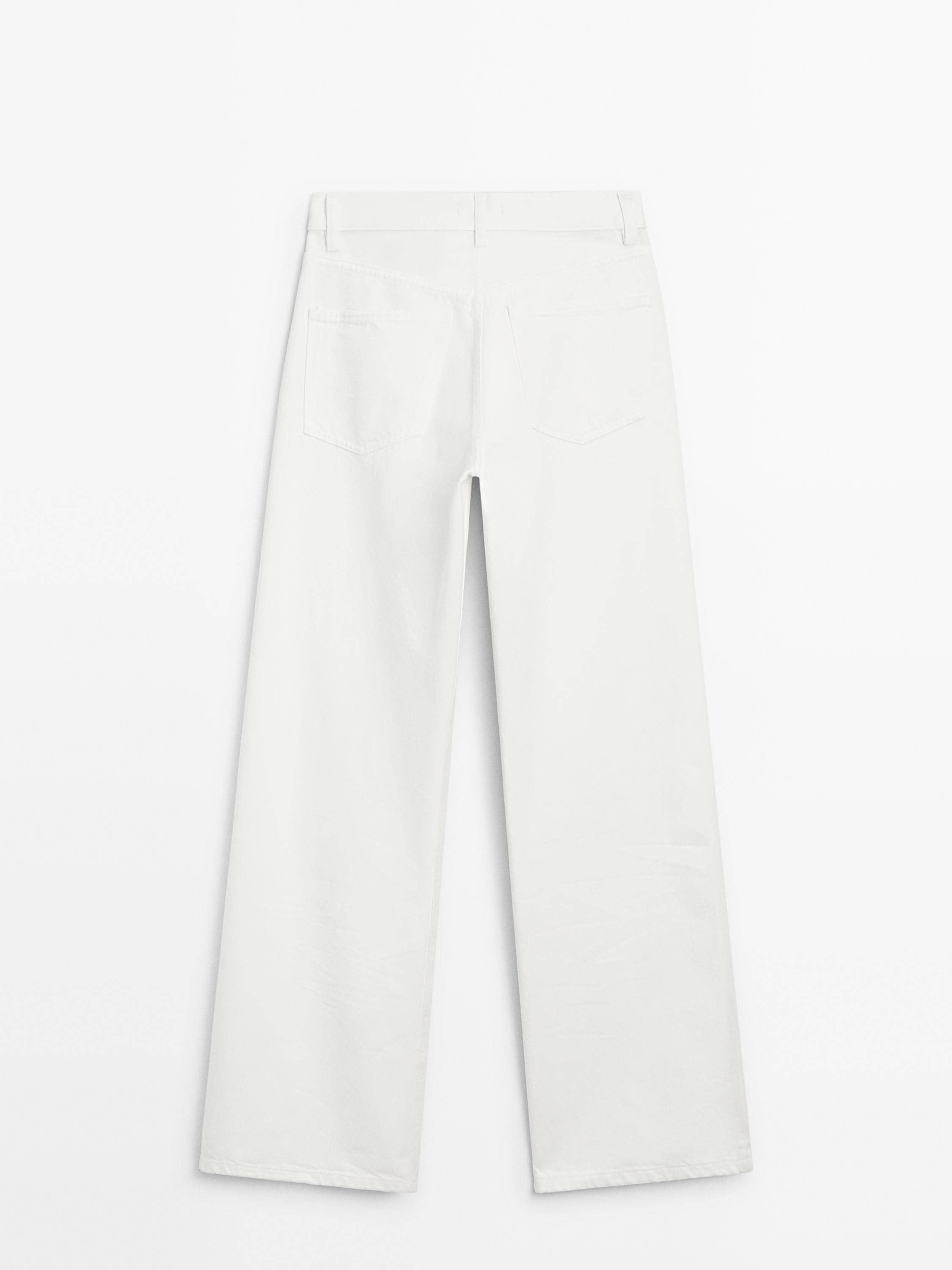 Cotton blend high-waist straight-leg jeans