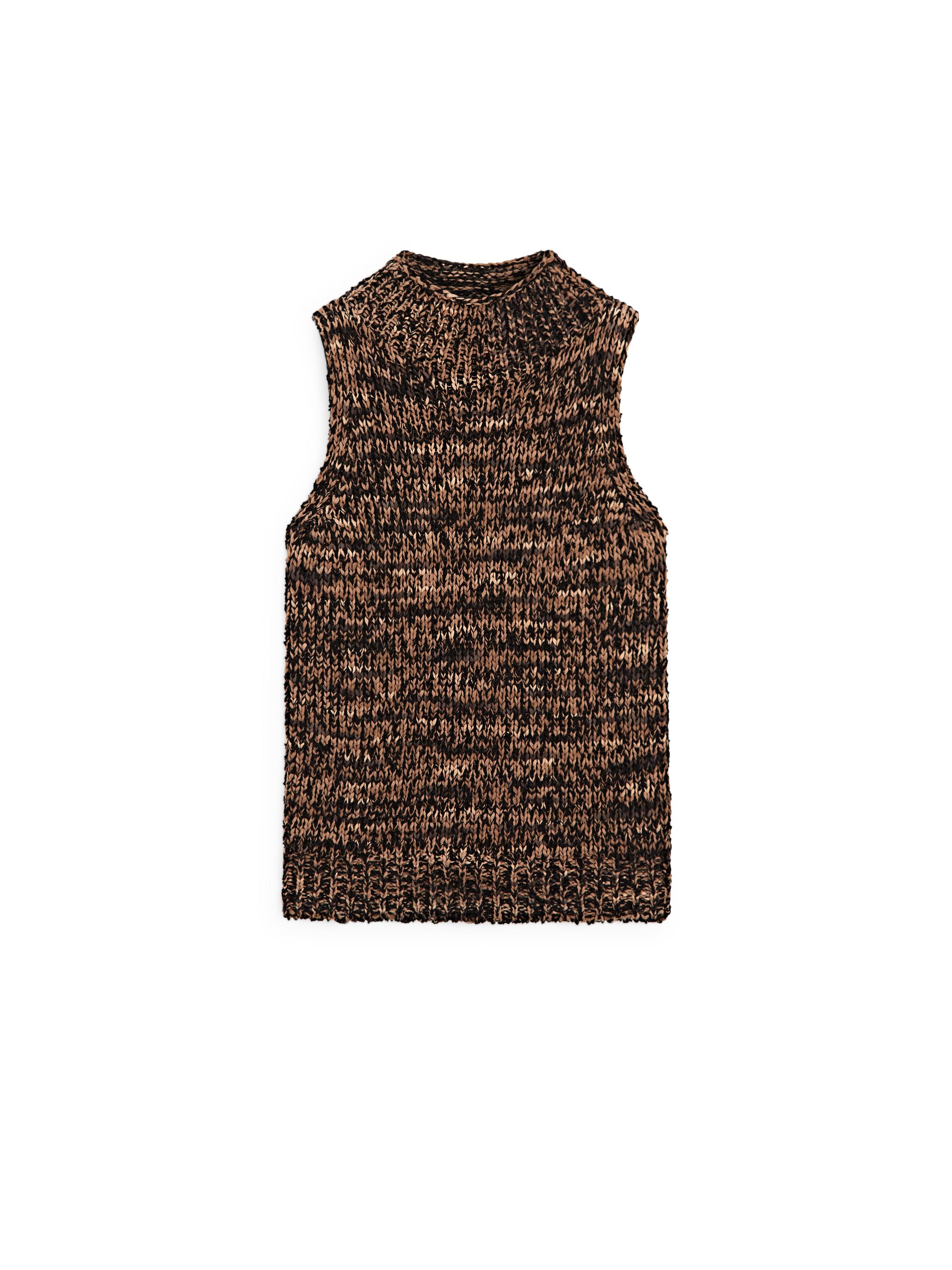 Flecked knit halter top — BROWN