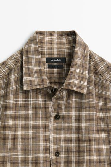 100% linen regular fit check shirt — BROWN MARL 9