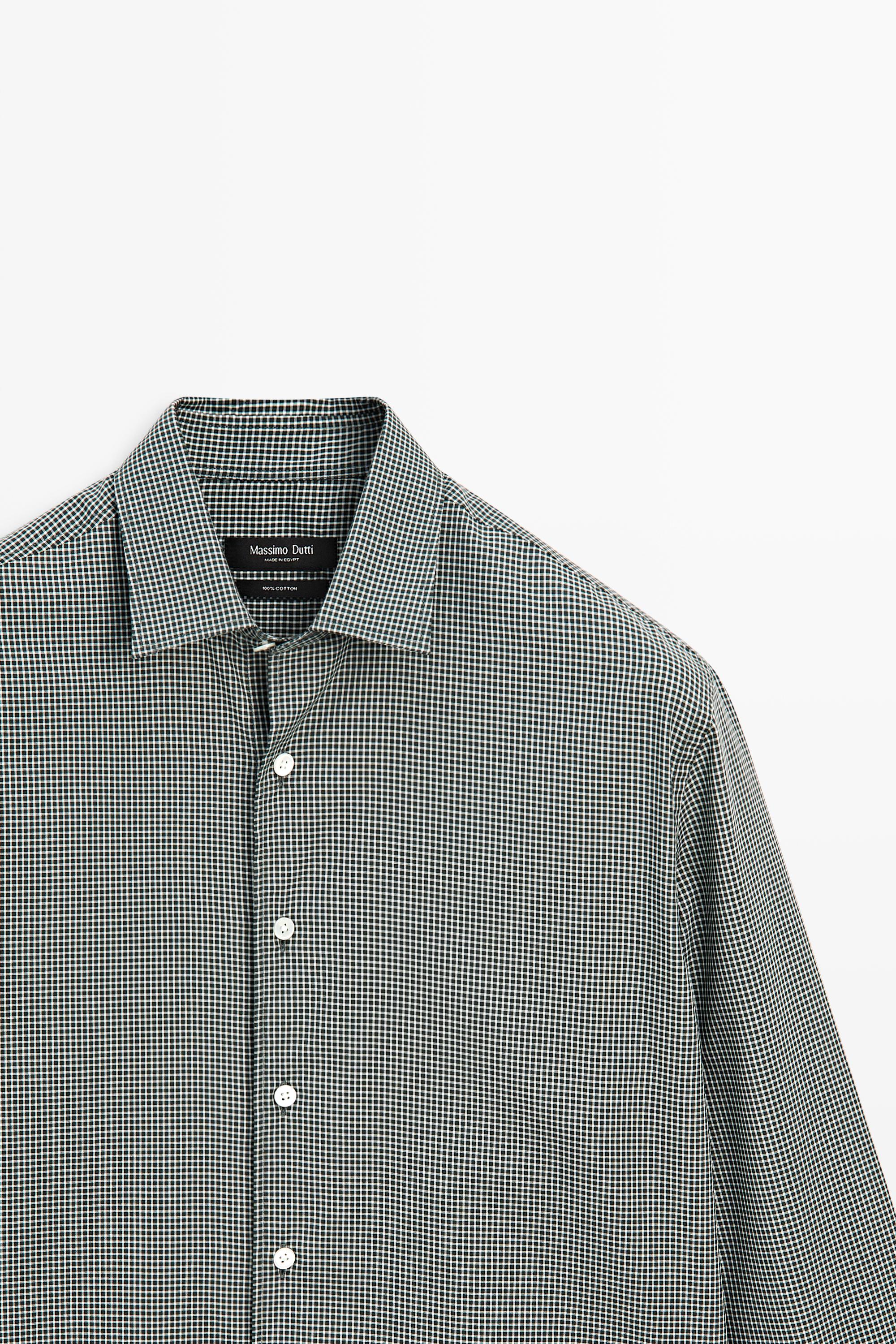 100% cotton check regular fit shirt — BOTTLE GREEN