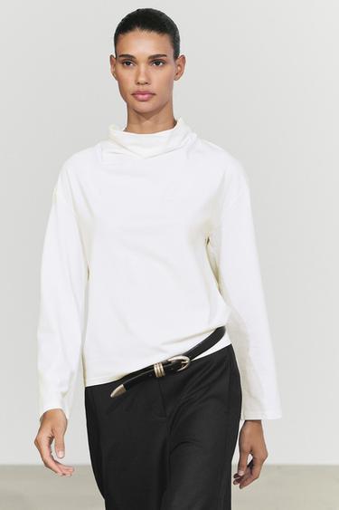 100% cotton draped neckline T-shirt — Off white 3