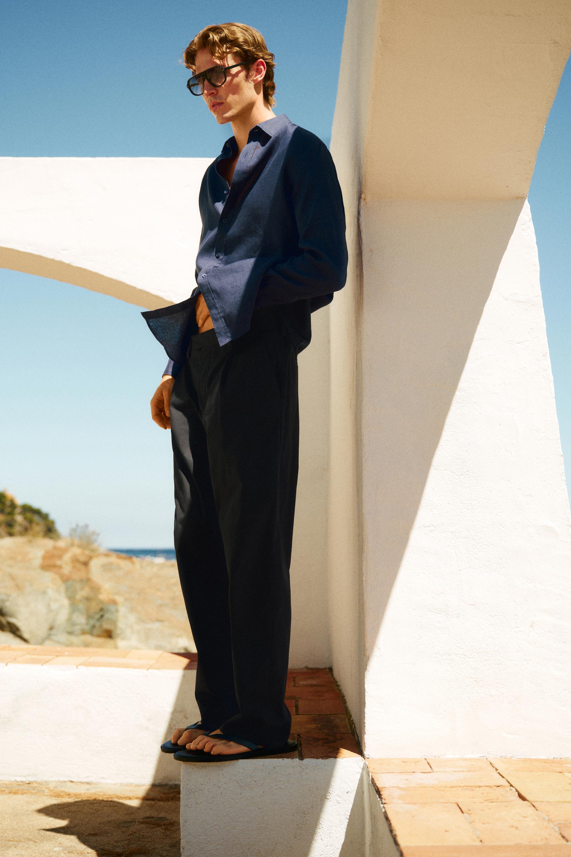 Slim fit 100% linen shirt — DEEP BLUE