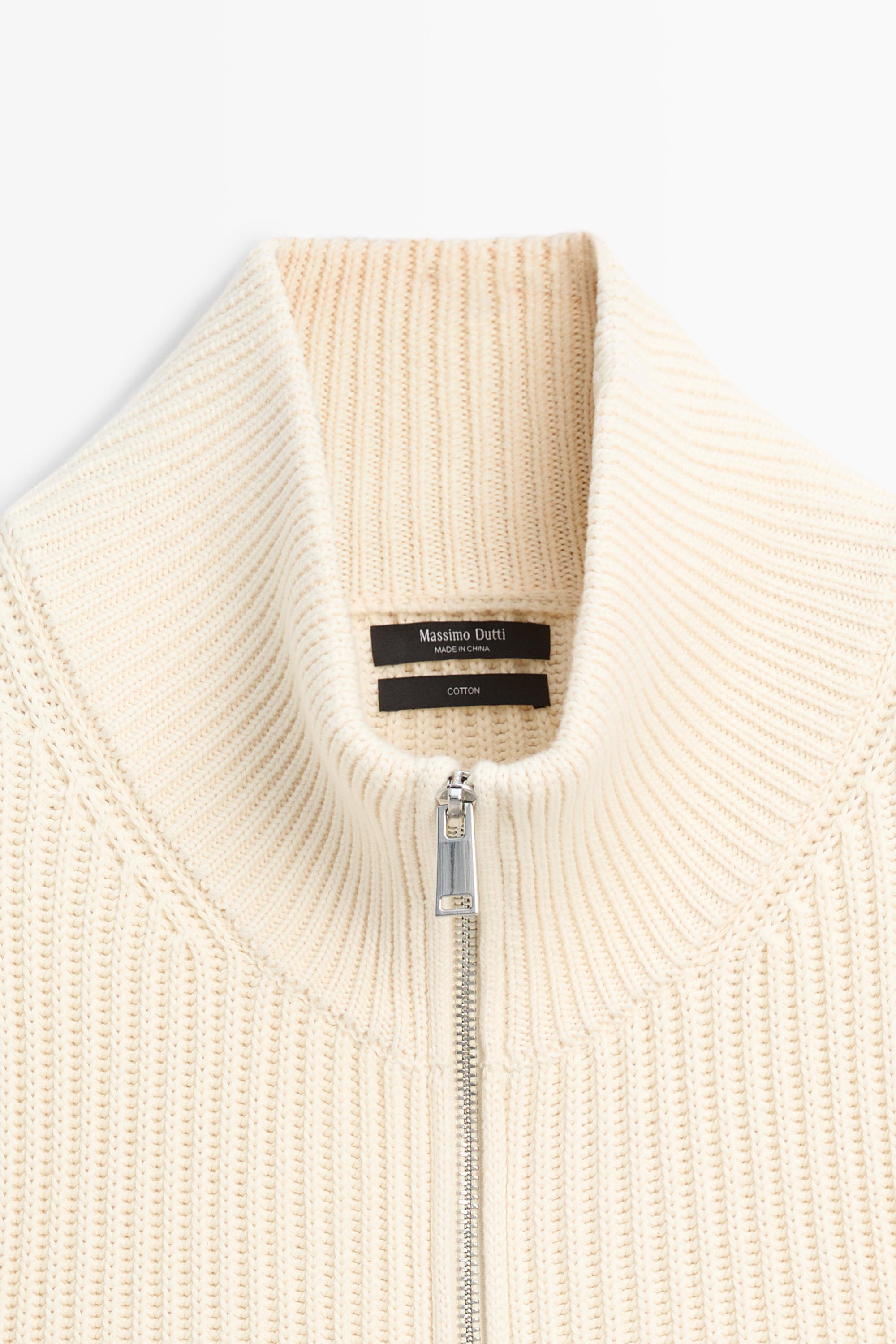 100% cotton purl knit cardigan — CREAM