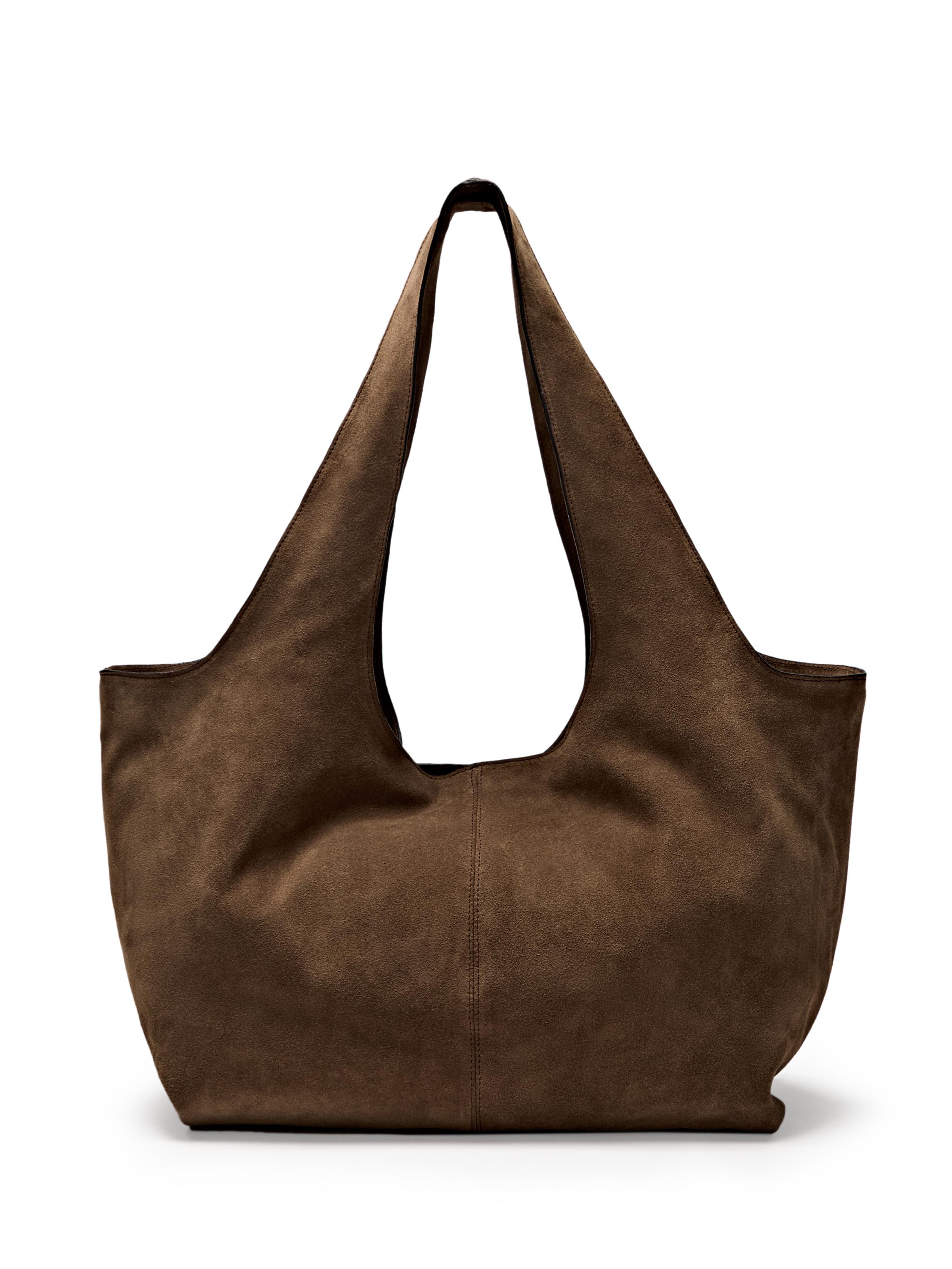 Split leather maxi tote bag — ECRU