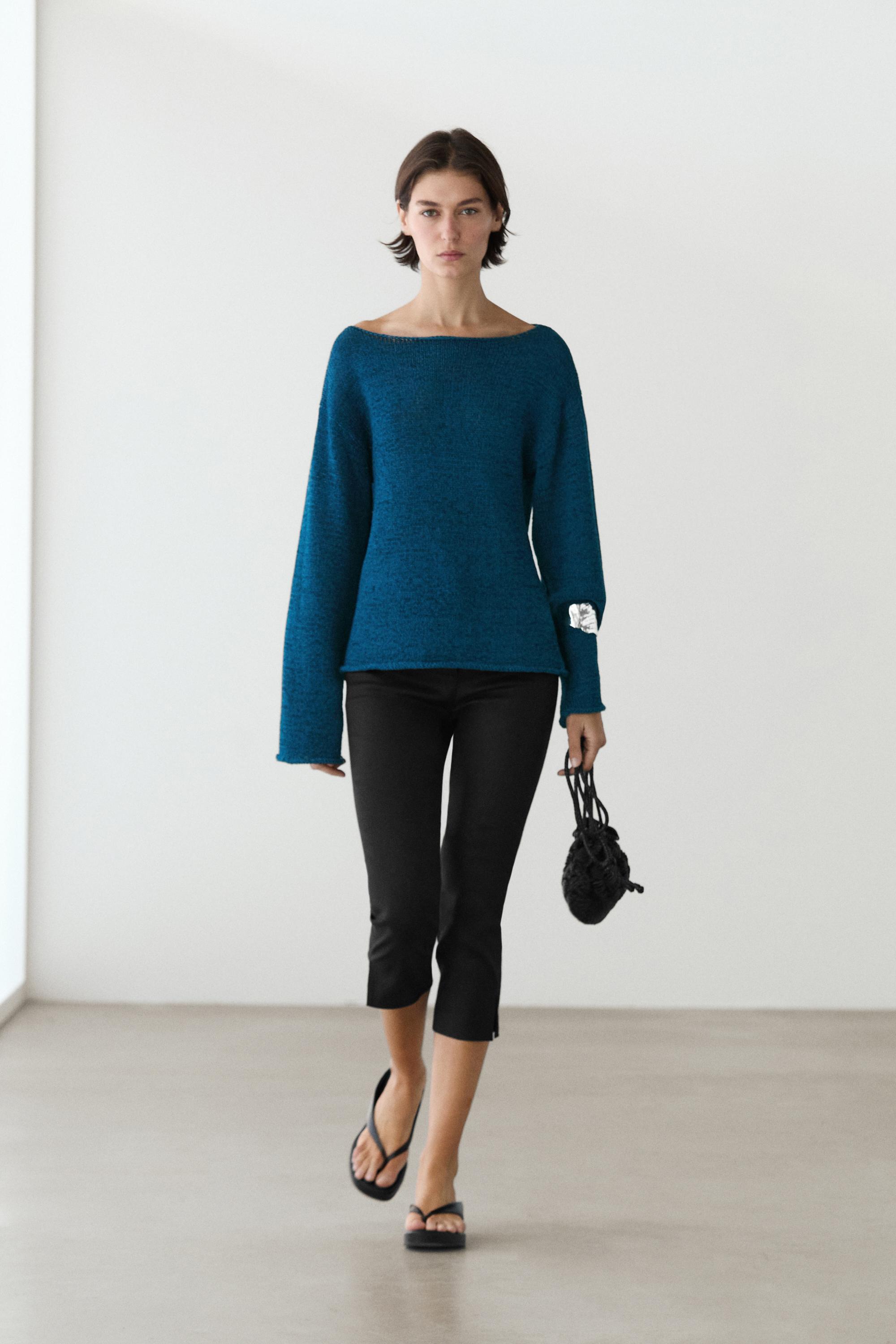Cotton blend cutwork sweater — BLUE