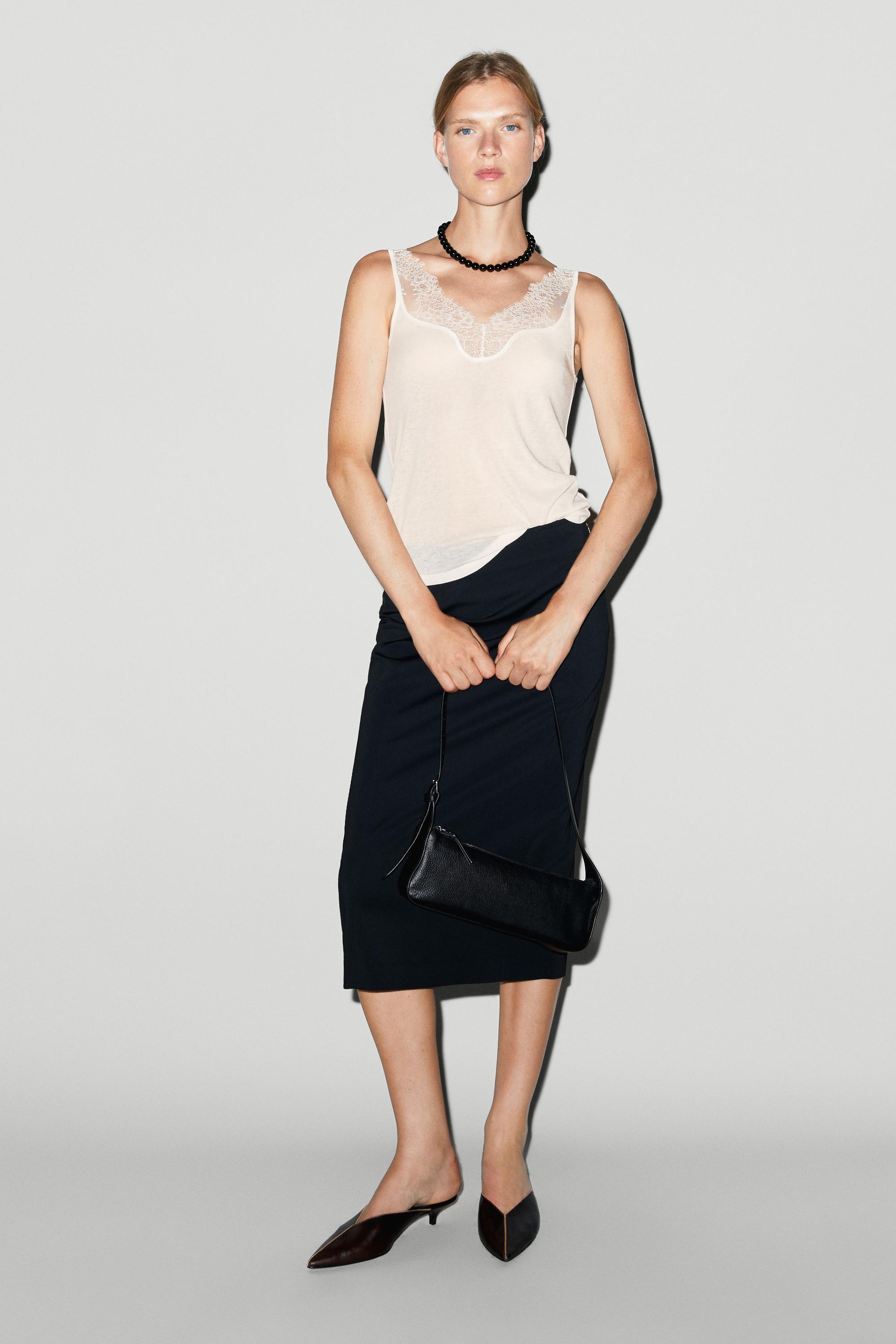 Strappy lace-trimmed camisole top — CREAM