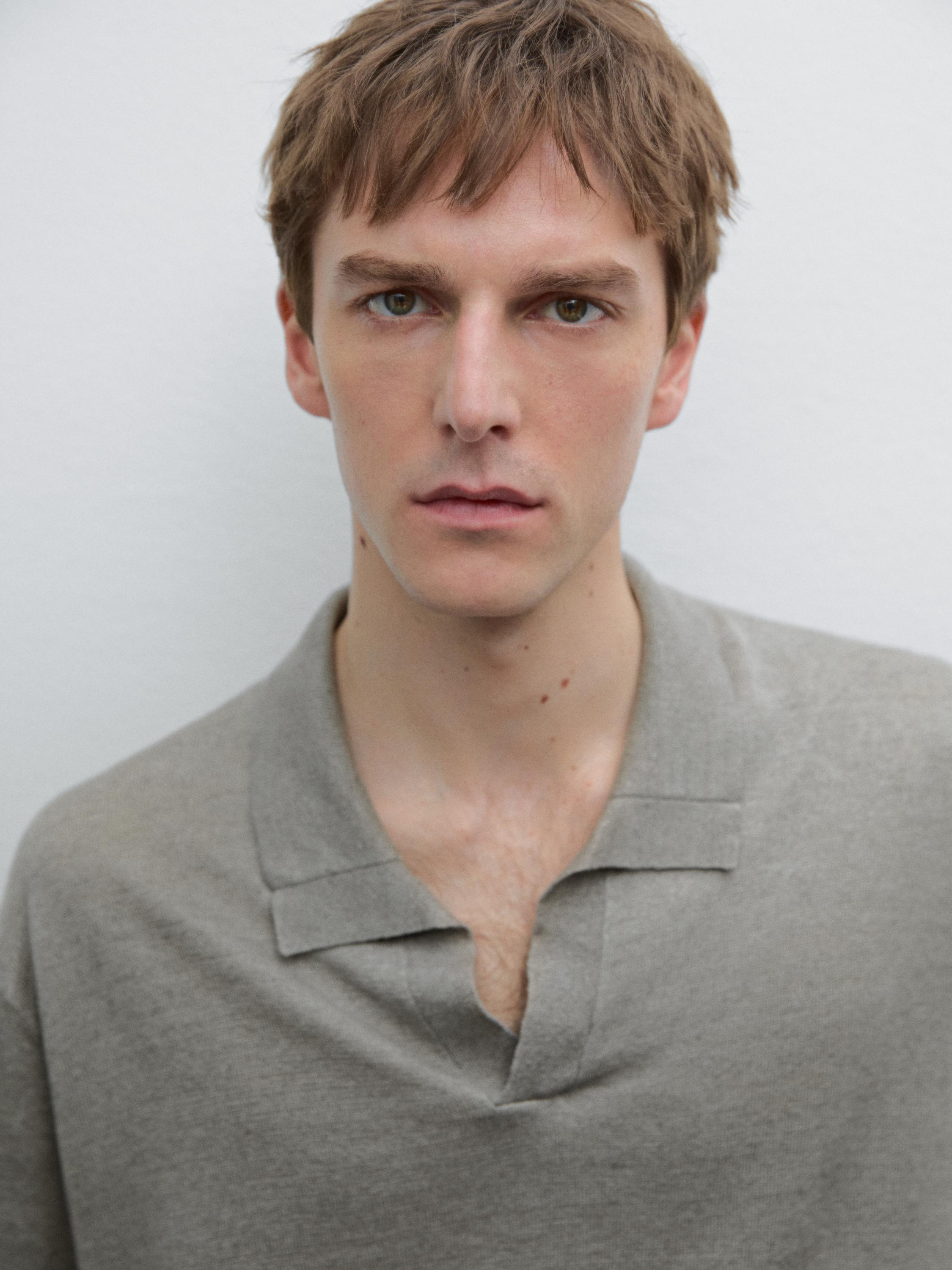 100% linen knit polo sweater