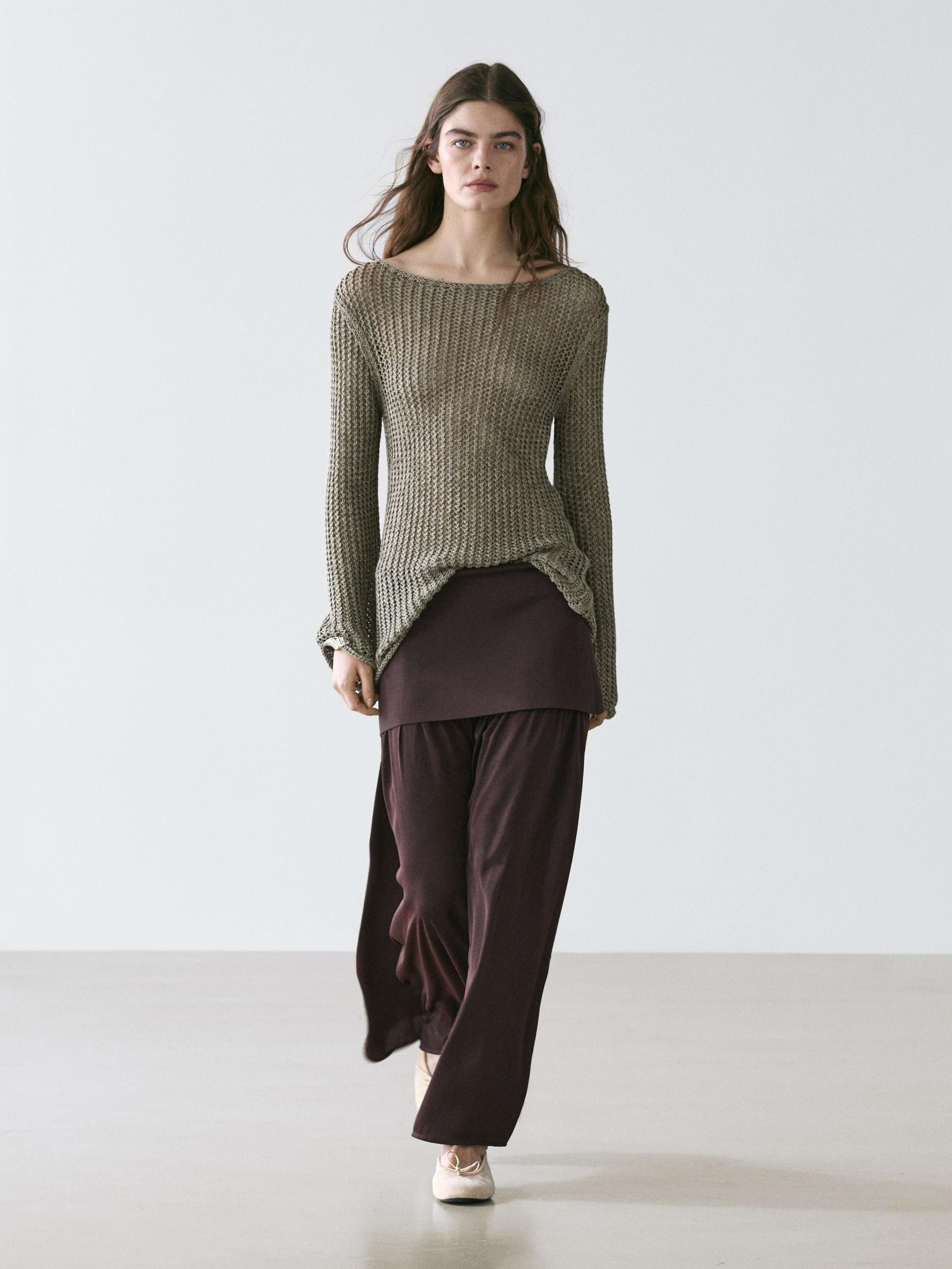 Cotton blend cutwork sweater — Greyish green