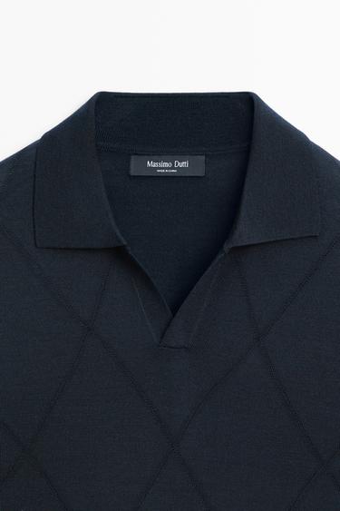Argyle knit polo sweater — NAVY BLUE 4