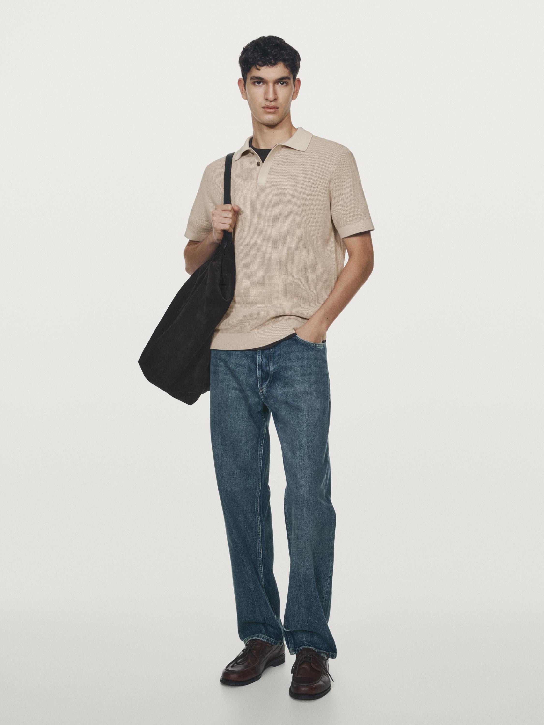 Textured cotton knit polo shirt — RUST