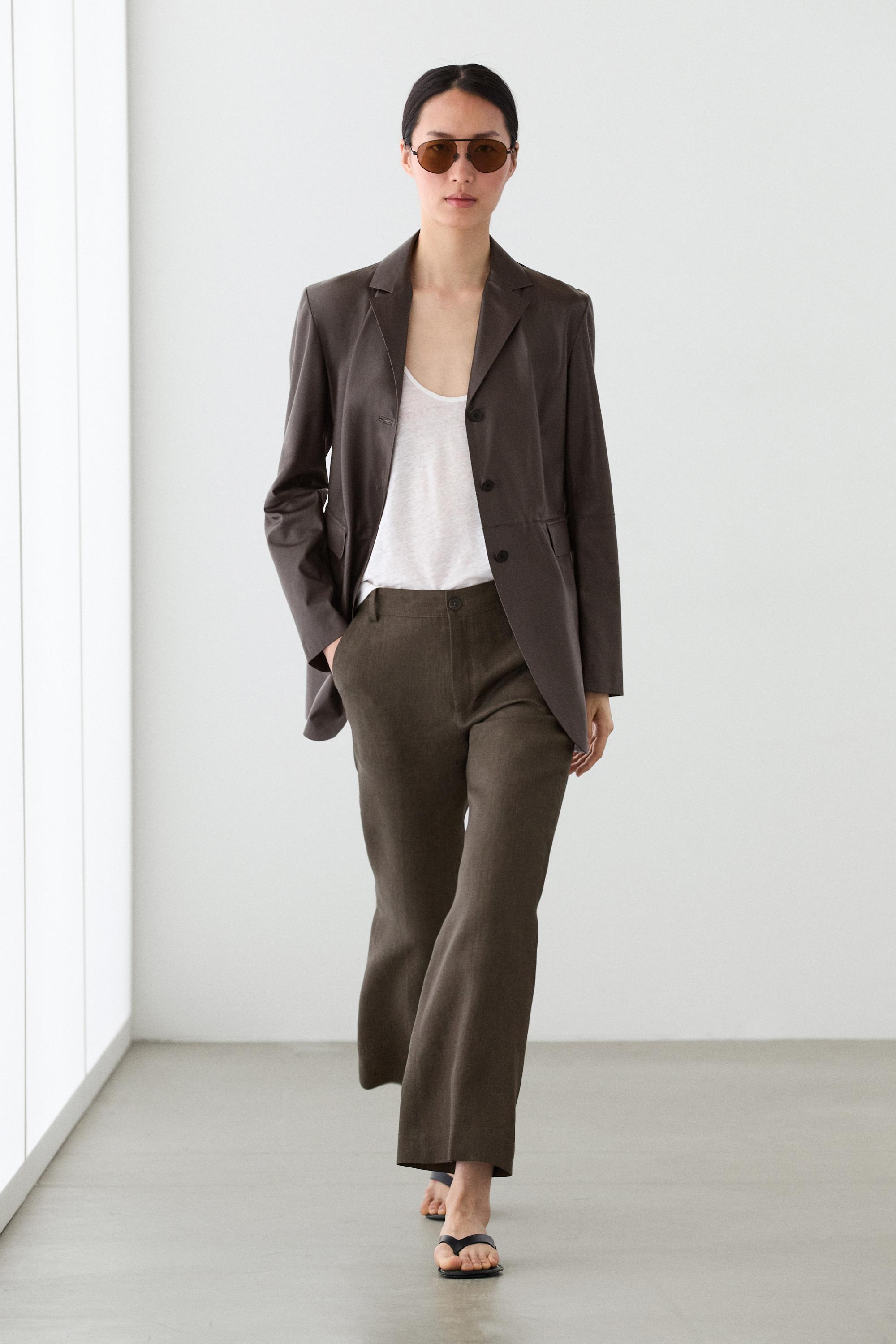 Kick flare cropped linen trousers — GREEN MARL