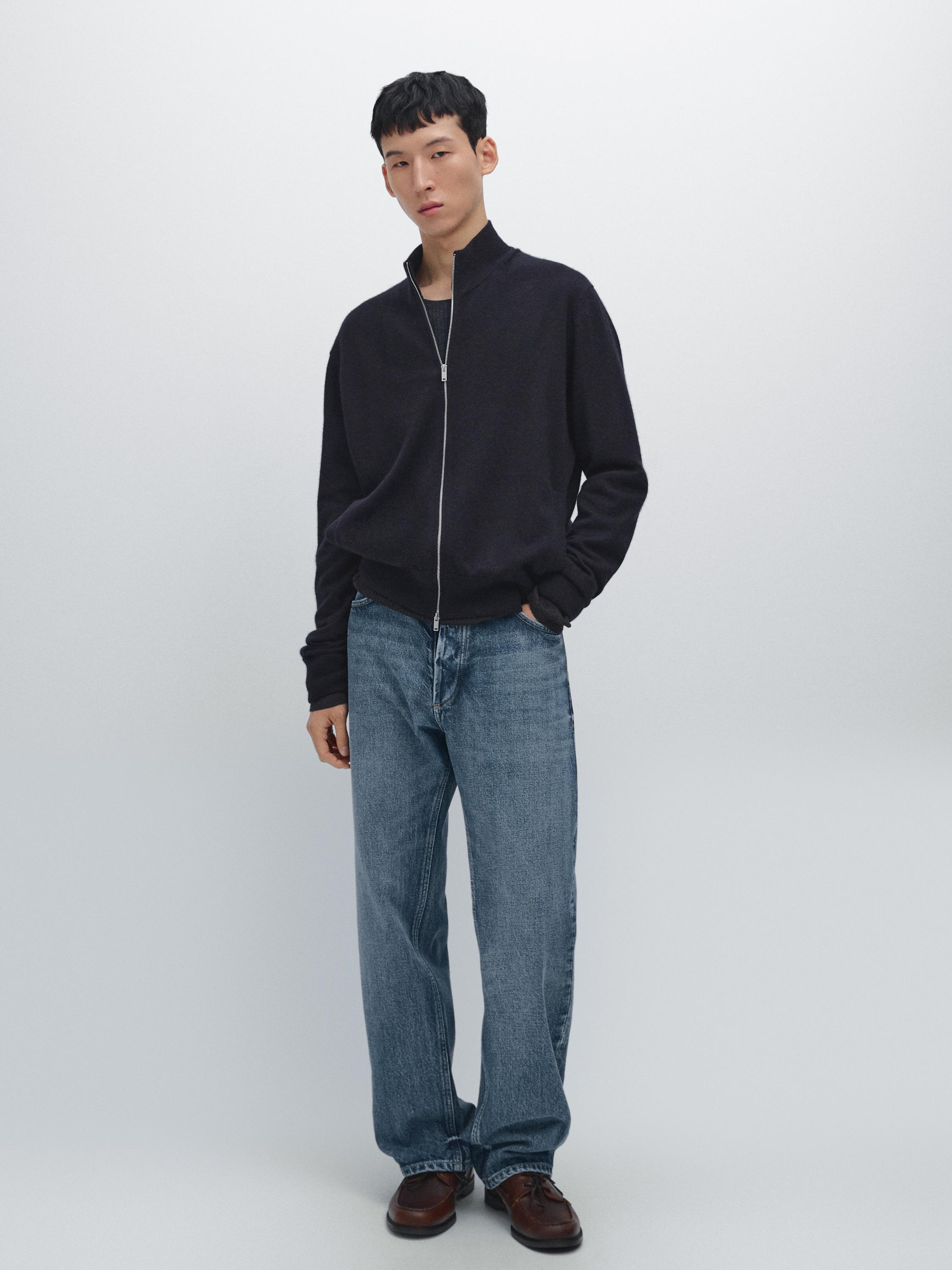 100% cashmere zip-up cardigan · Navy Blue, Dark Grey · Sweaters