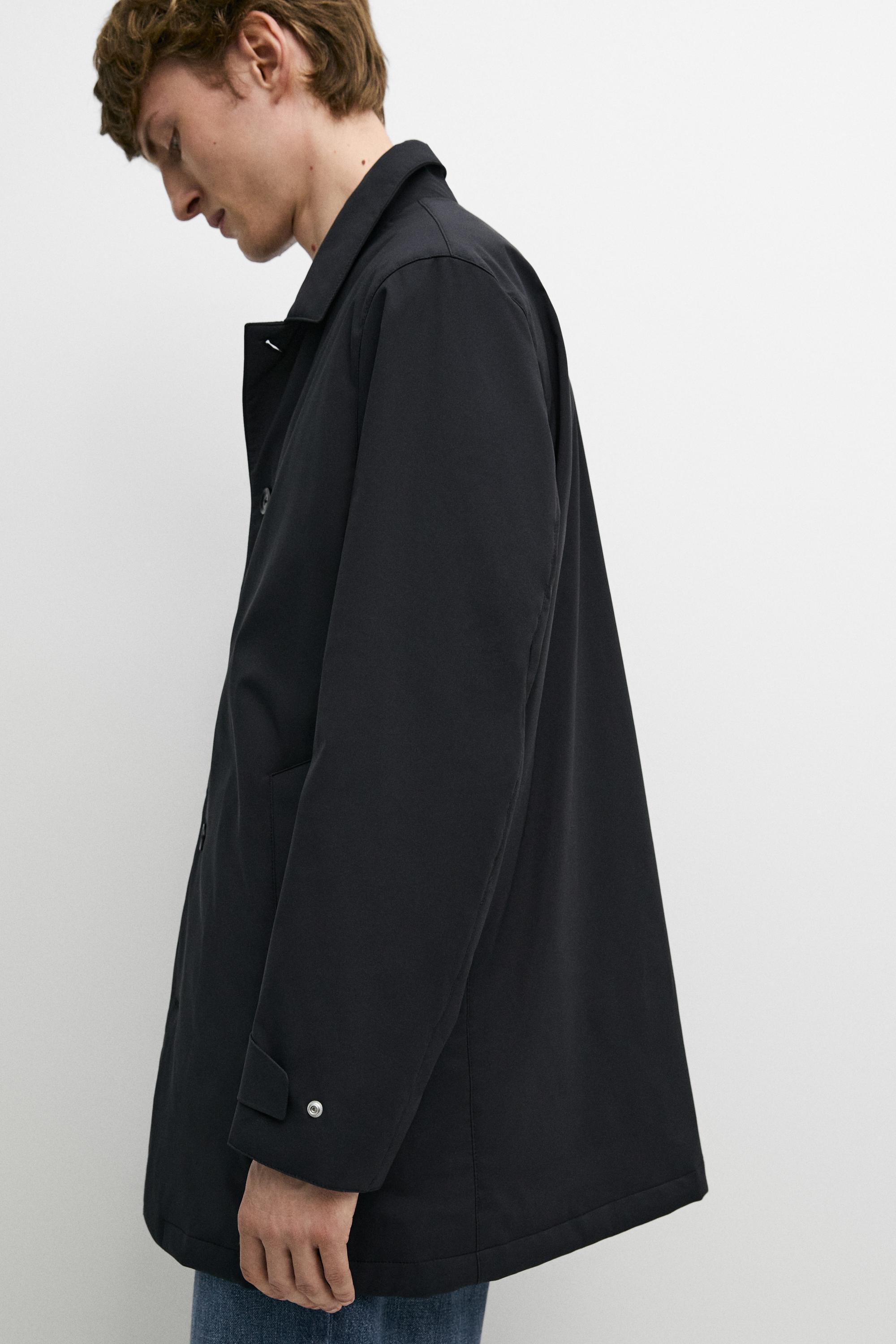 Long collar detail trench coat — DARK NAVY